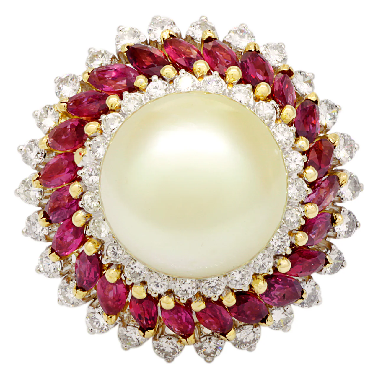 18K Yellow Gold South Sea Pearl, Ruby & Diamond Ring