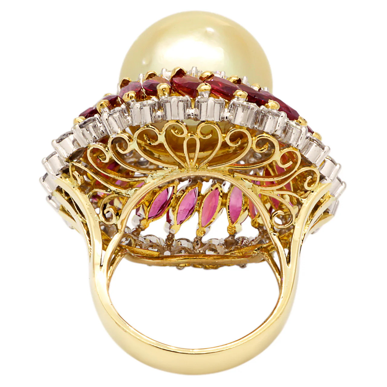 18K Yellow Gold South Sea Pearl, Ruby & Diamond Ring - Image 3