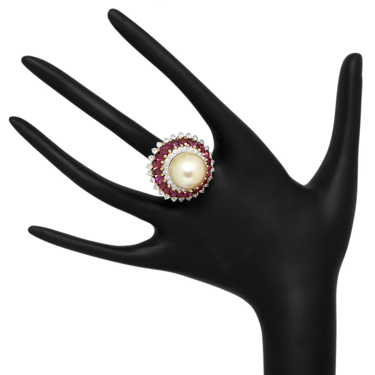 18K Yellow Gold South Sea Pearl, Ruby & Diamond Ring - Image 4