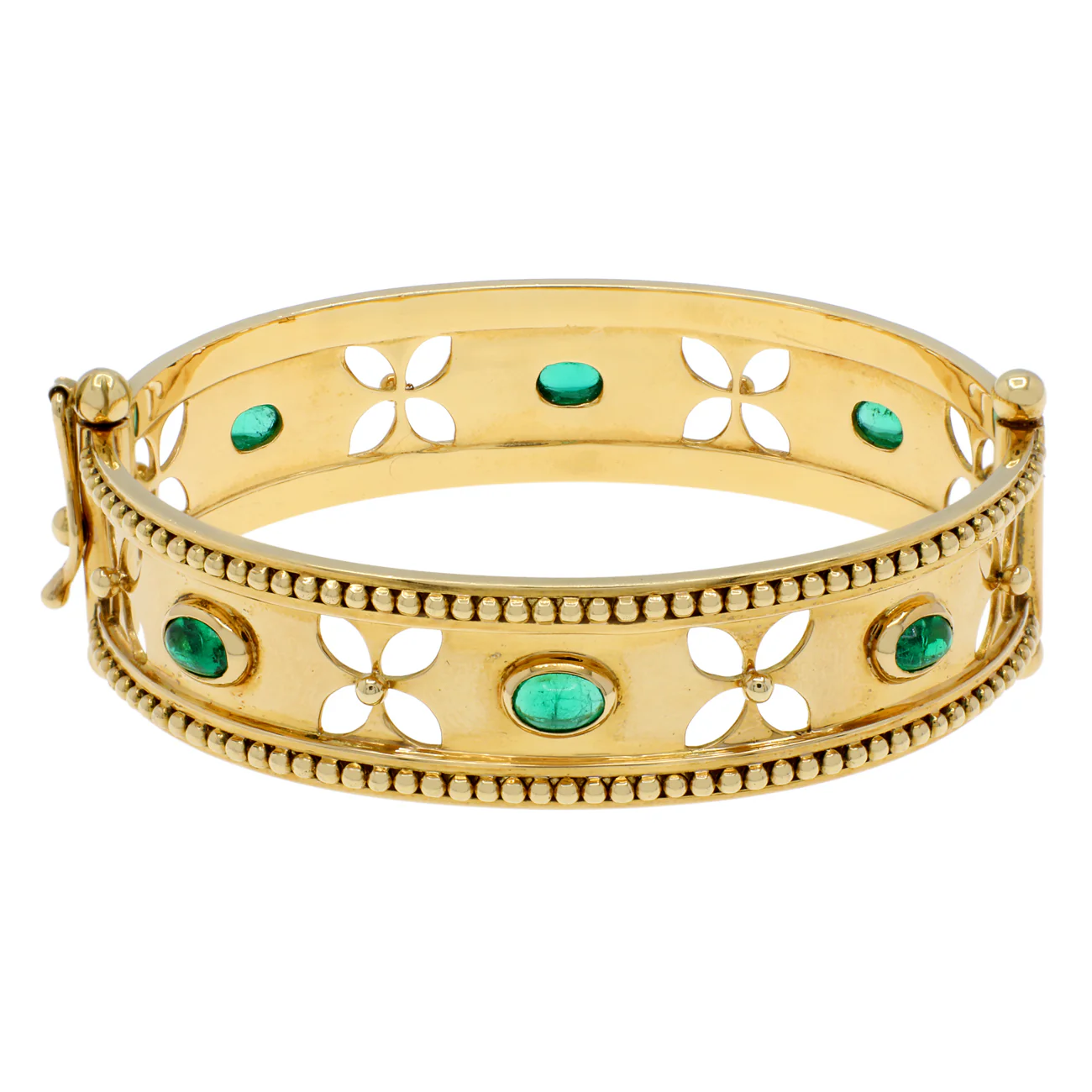 18K Yellow Gold Temple St. Clair 3.18 Carat Emerald Bangle - Image 2