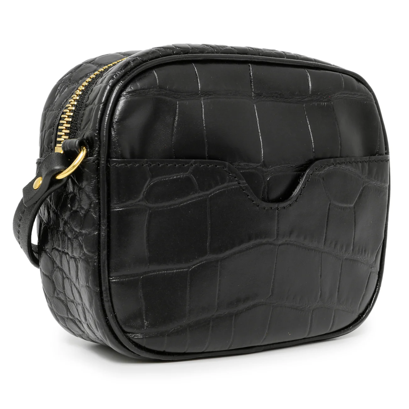 Alexander McQueen Black Calfskin Crocodile-Embossed Mini Camera Shoulder Bag - Image 3