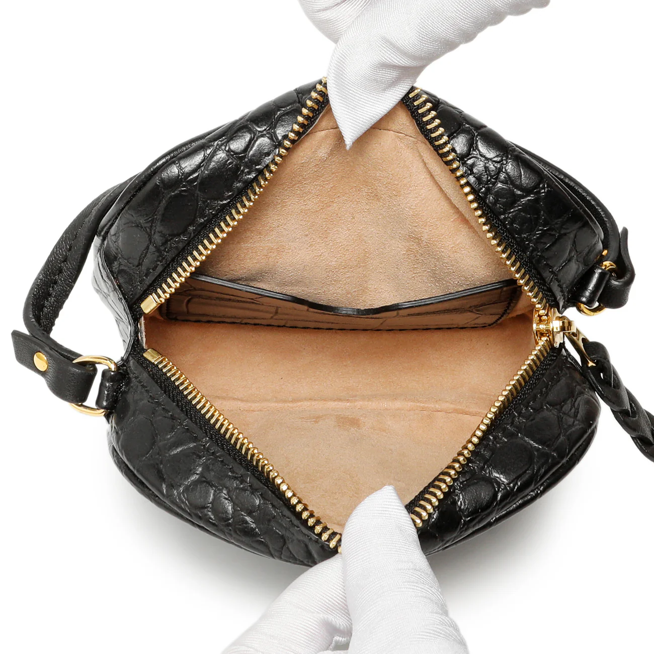 Alexander McQueen Black Calfskin Crocodile-Embossed Mini Camera Shoulder Bag - Image 5