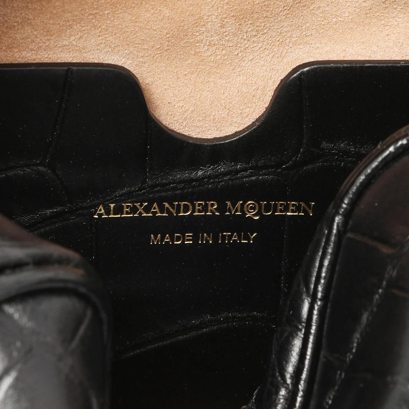 Alexander McQueen Black Calfskin Crocodile-Embossed Mini Camera Shoulder Bag - Image 6