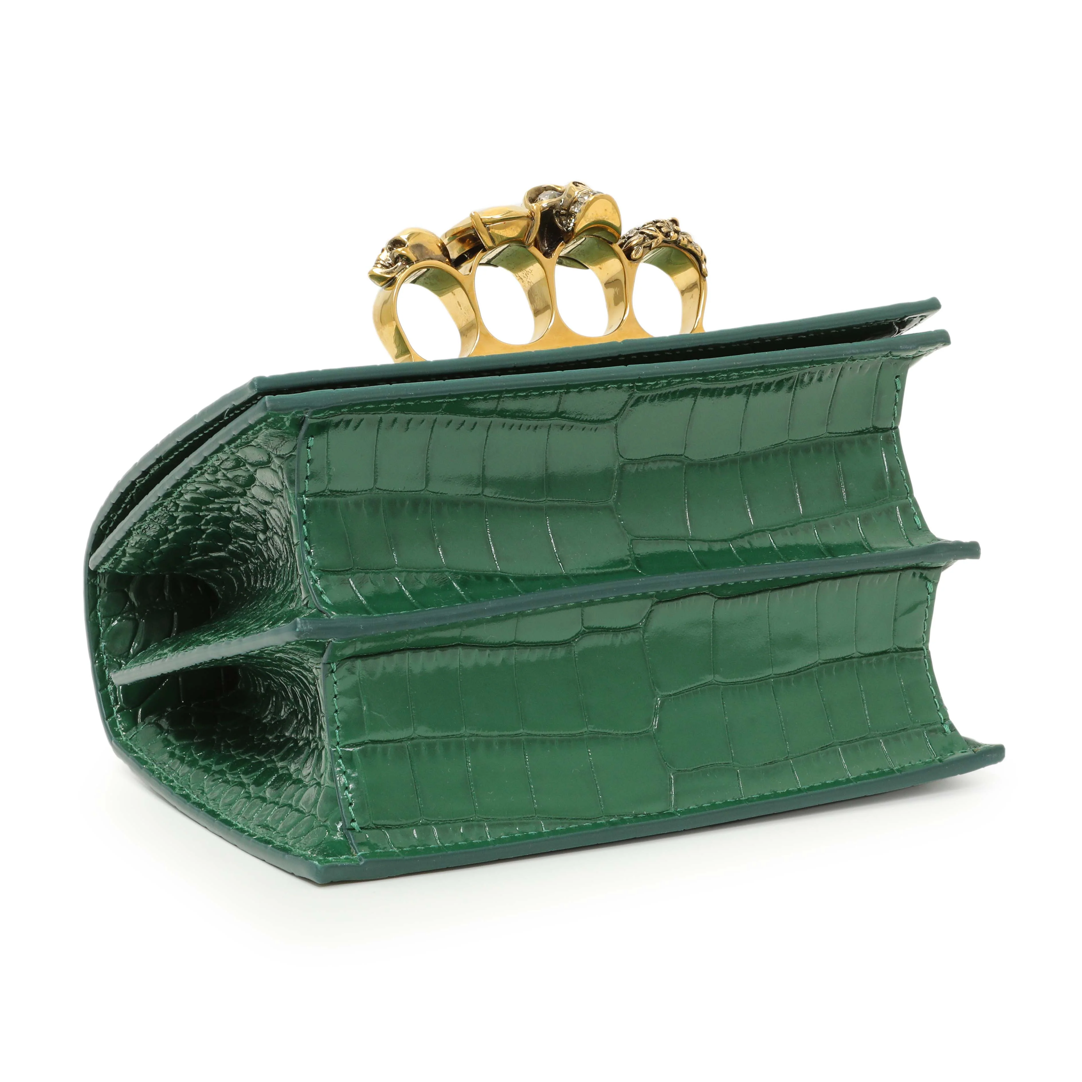 Alexander McQueen Green Crocodile Embossed Calfskin Knuckle Crossbody - Image 3