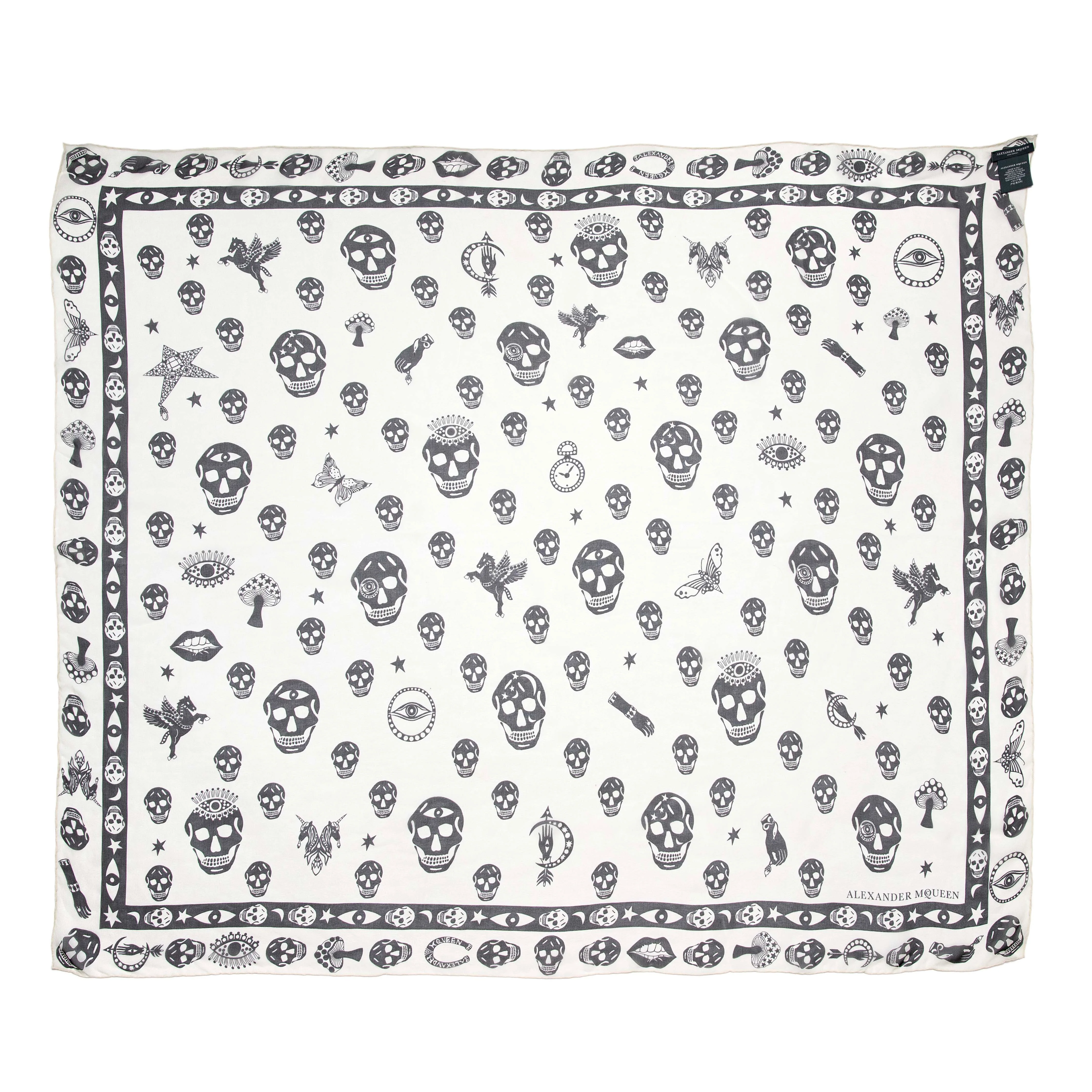 Alexander McQueen Ivory Black Silk Skull Scarf - Image 3