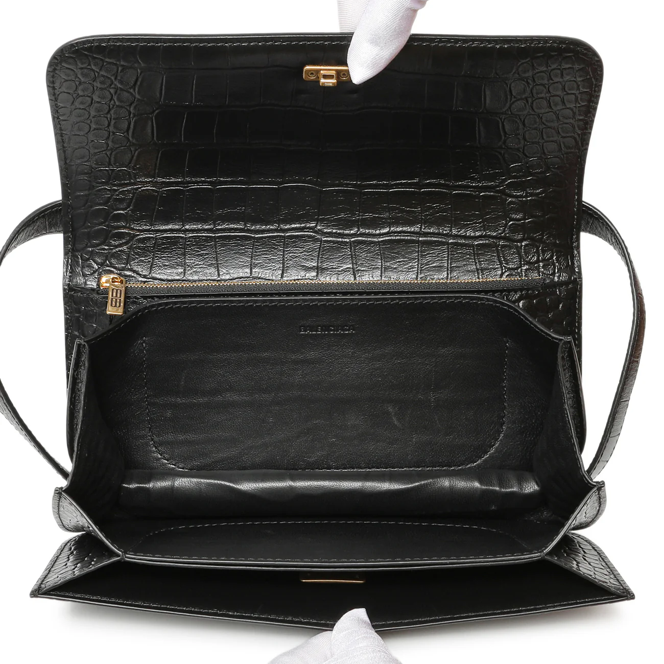 Balenciaga Black Crocodile Embossed Small Gossip Bag - Image 5