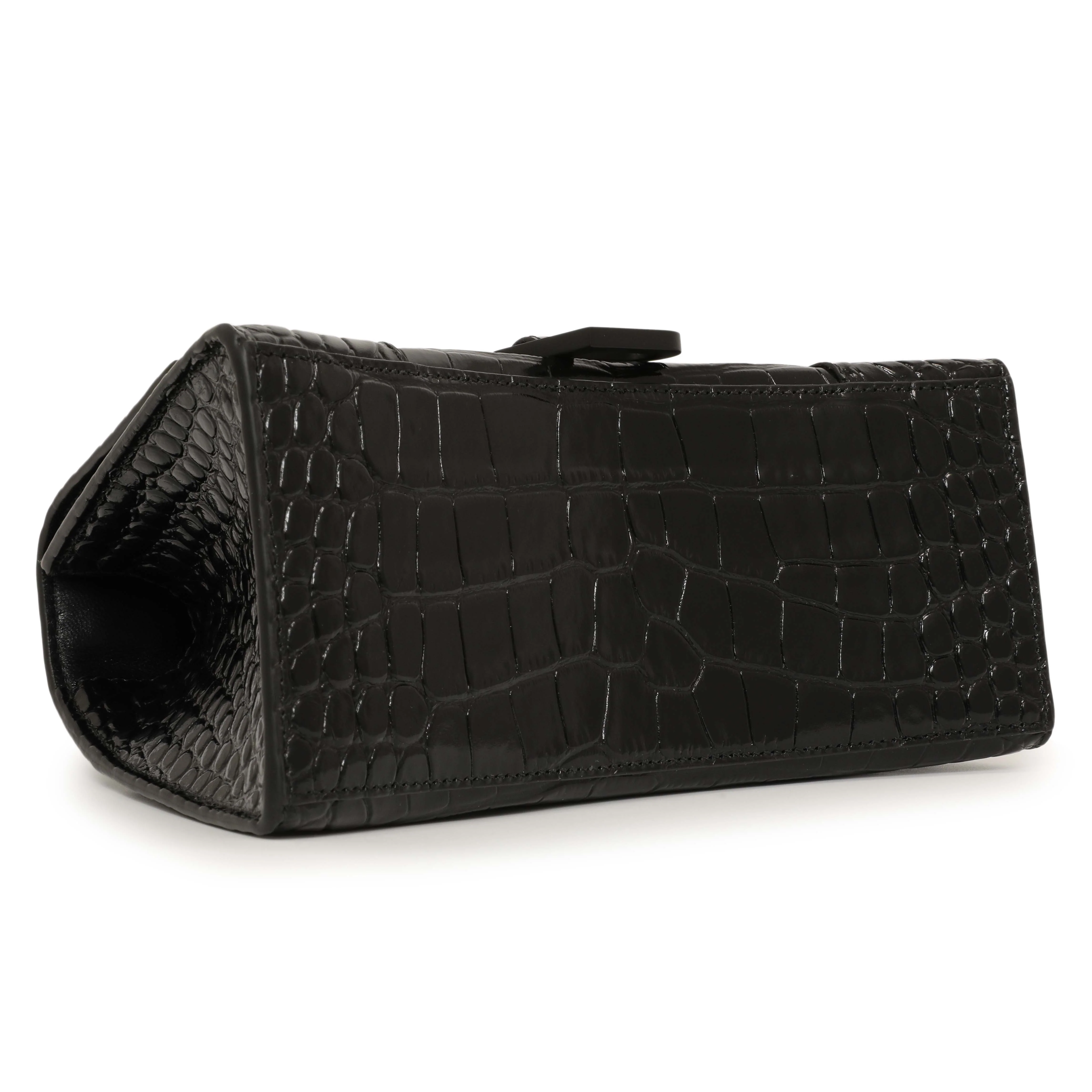 Balenciaga Black Monochrome Crocodile Embossed Calfskin Small Hourglass Top Handle Bag - Image 3