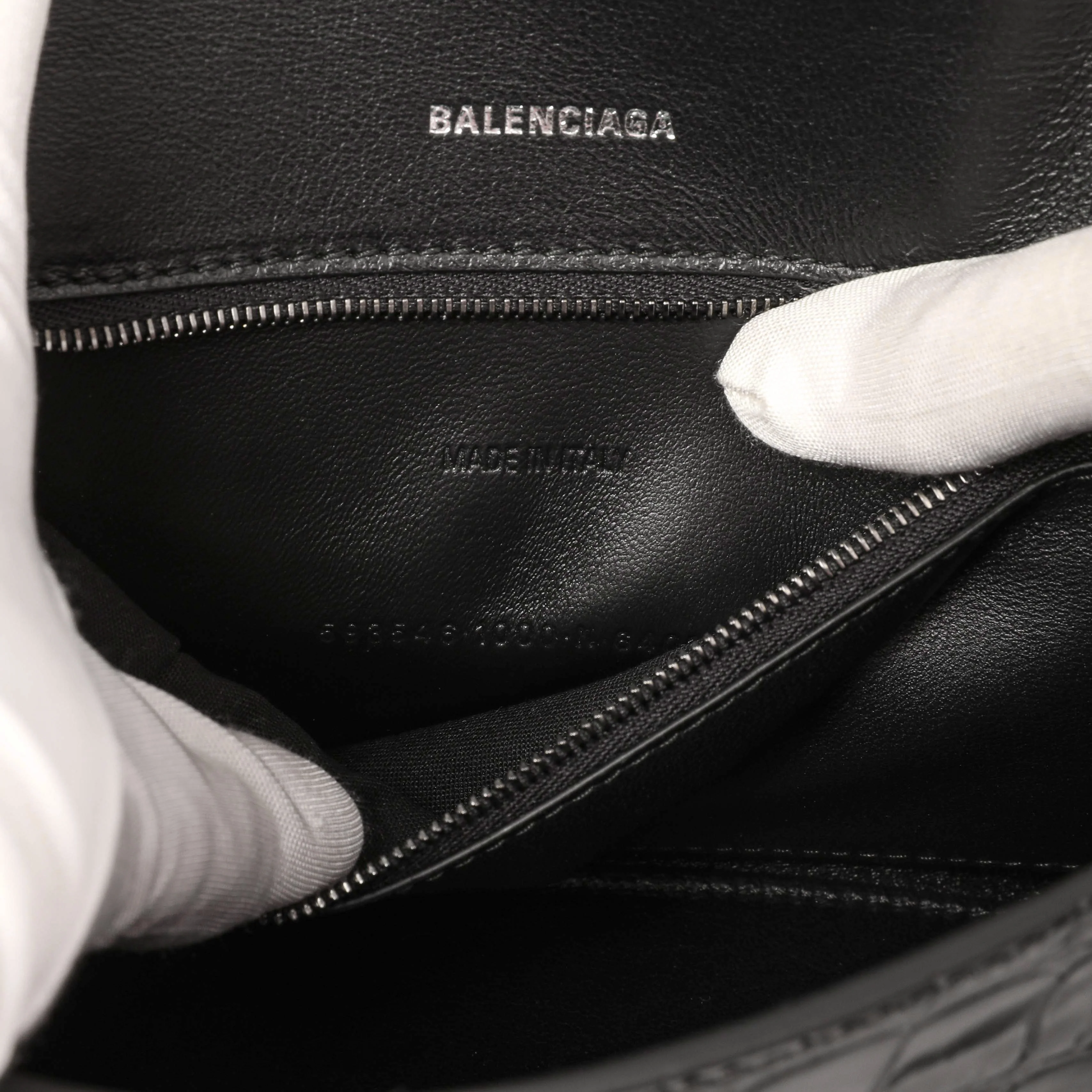 Balenciaga Black Monochrome Crocodile Embossed Calfskin Small Hourglass Top Handle Bag - Image 6