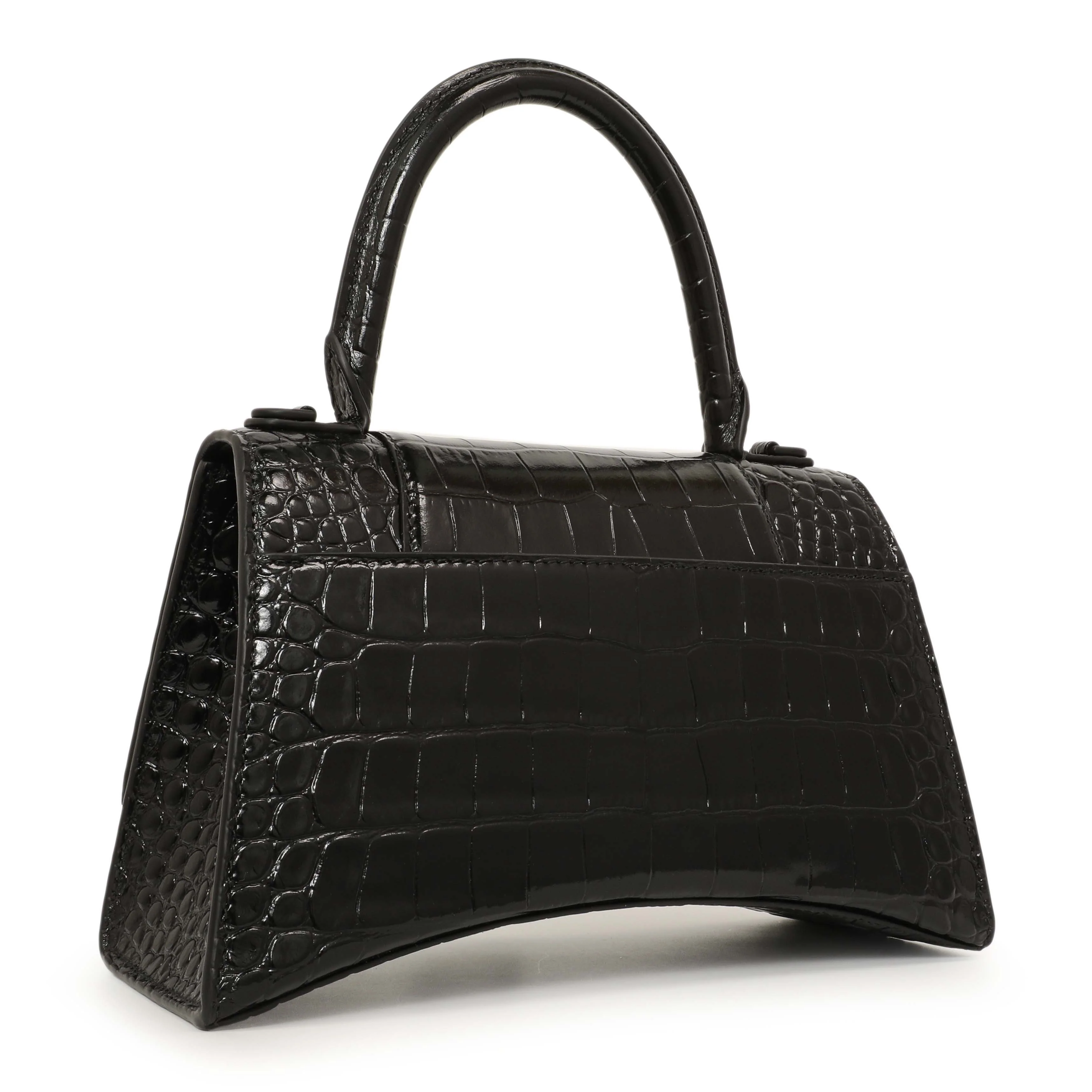 Balenciaga Black Monochrome Crocodile Embossed Calfskin Small Hourglass Top Handle Bag - Image 2