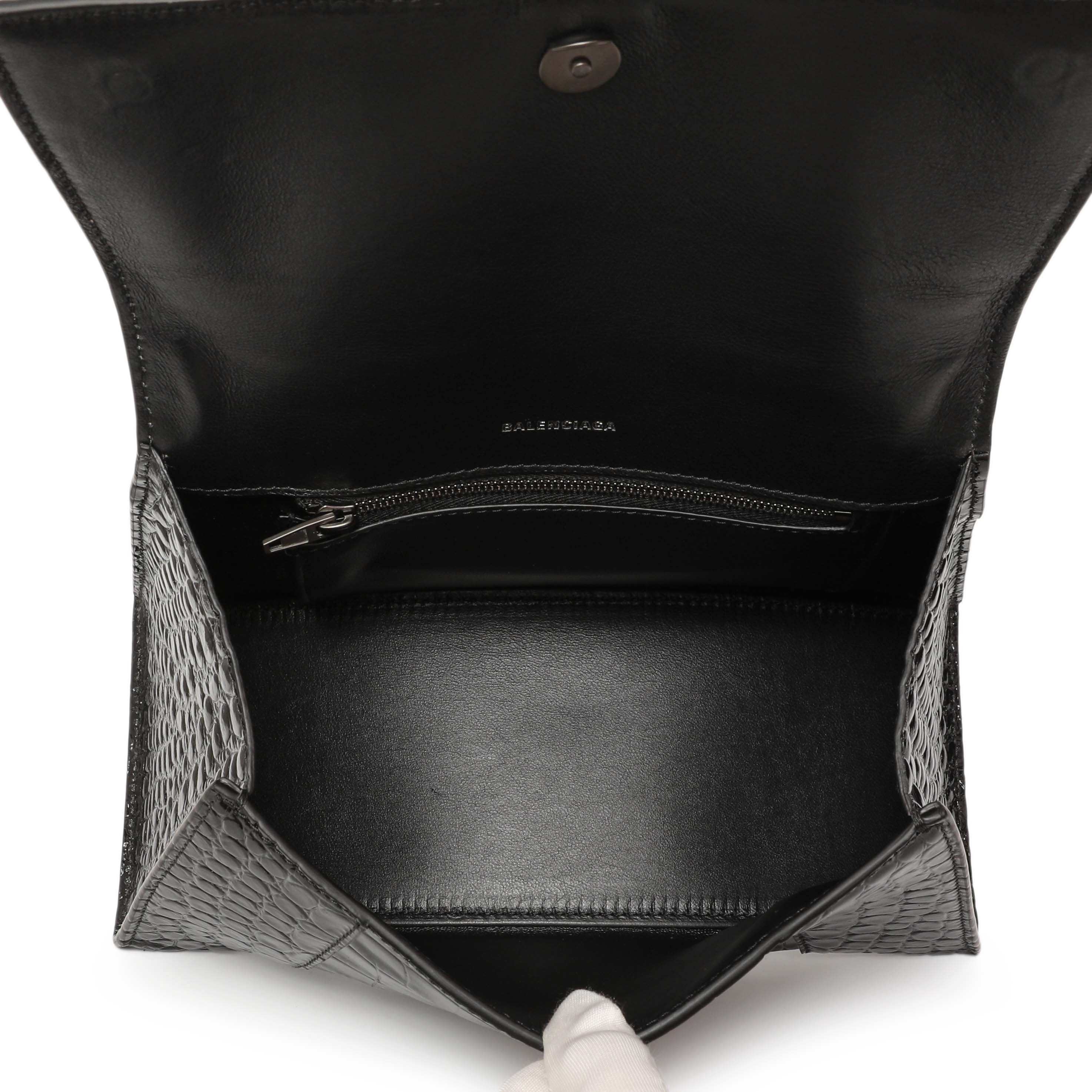 Balenciaga Black Monochrome Crocodile Embossed Calfskin Small Hourglass Top Handle Bag - Image 4