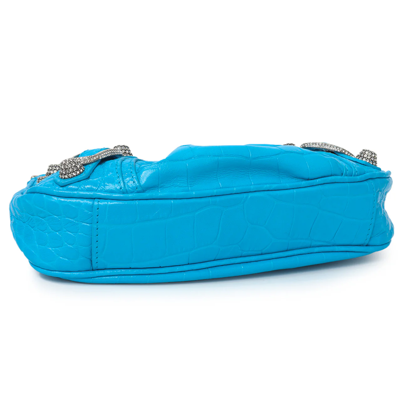 Balenciaga Blue Crocodile Embossed Calfskin Crystal Le Cagole Mini Purse With Chain - Image 3