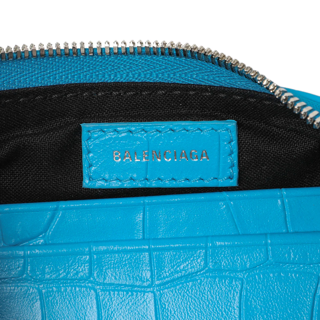 Balenciaga Blue Crocodile Embossed Calfskin Crystal Le Cagole Mini Purse With Chain - Image 5