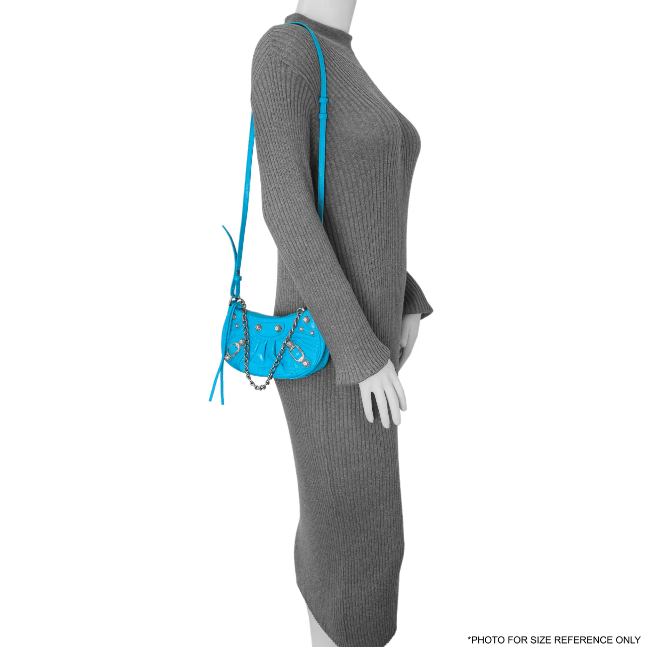 Balenciaga Blue Crocodile Embossed Calfskin Crystal Le Cagole Mini Purse With Chain - Image 7
