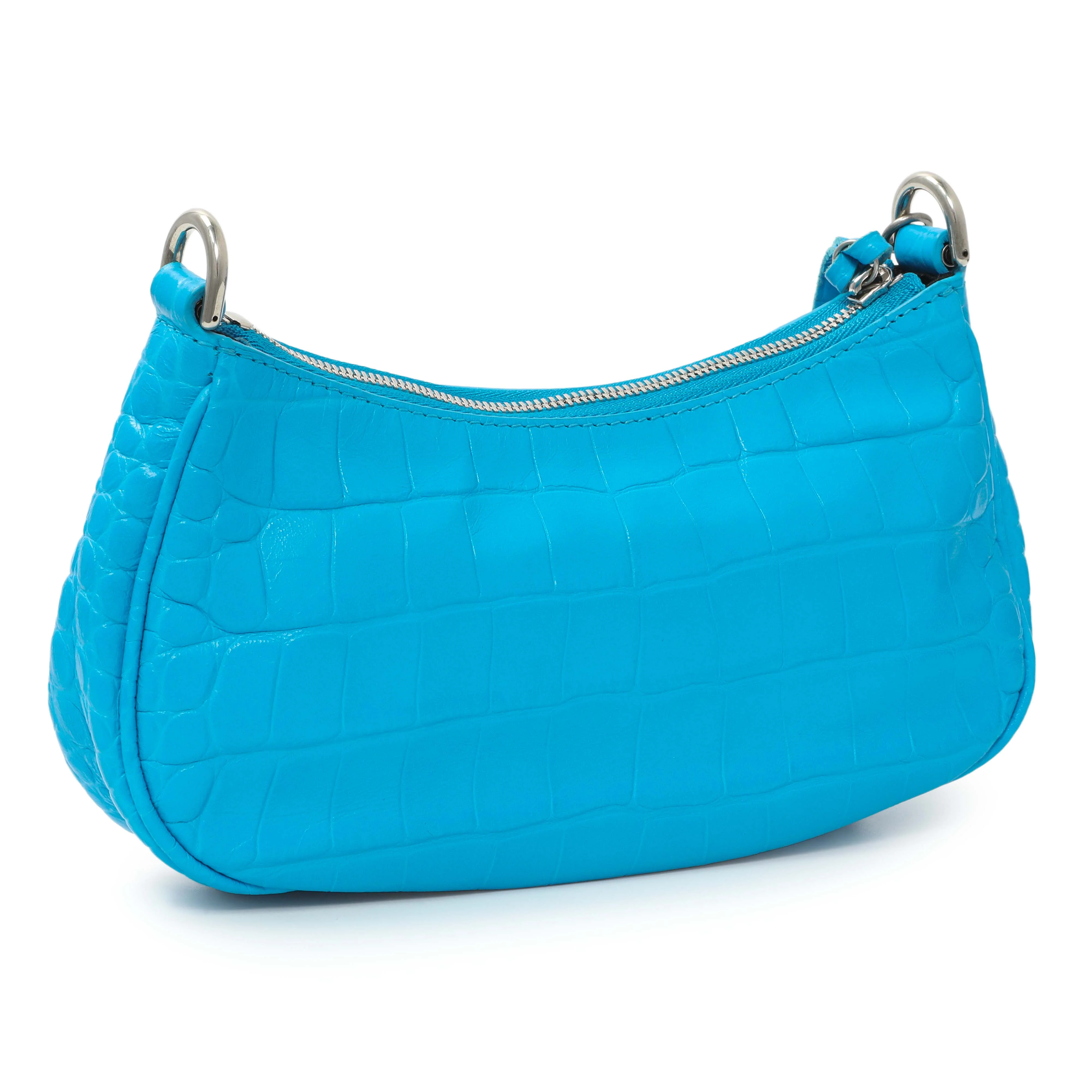 Balenciaga Blue Crocodile Embossed Calfskin Crystal Le Cagole Mini Purse With Chain - Image 2