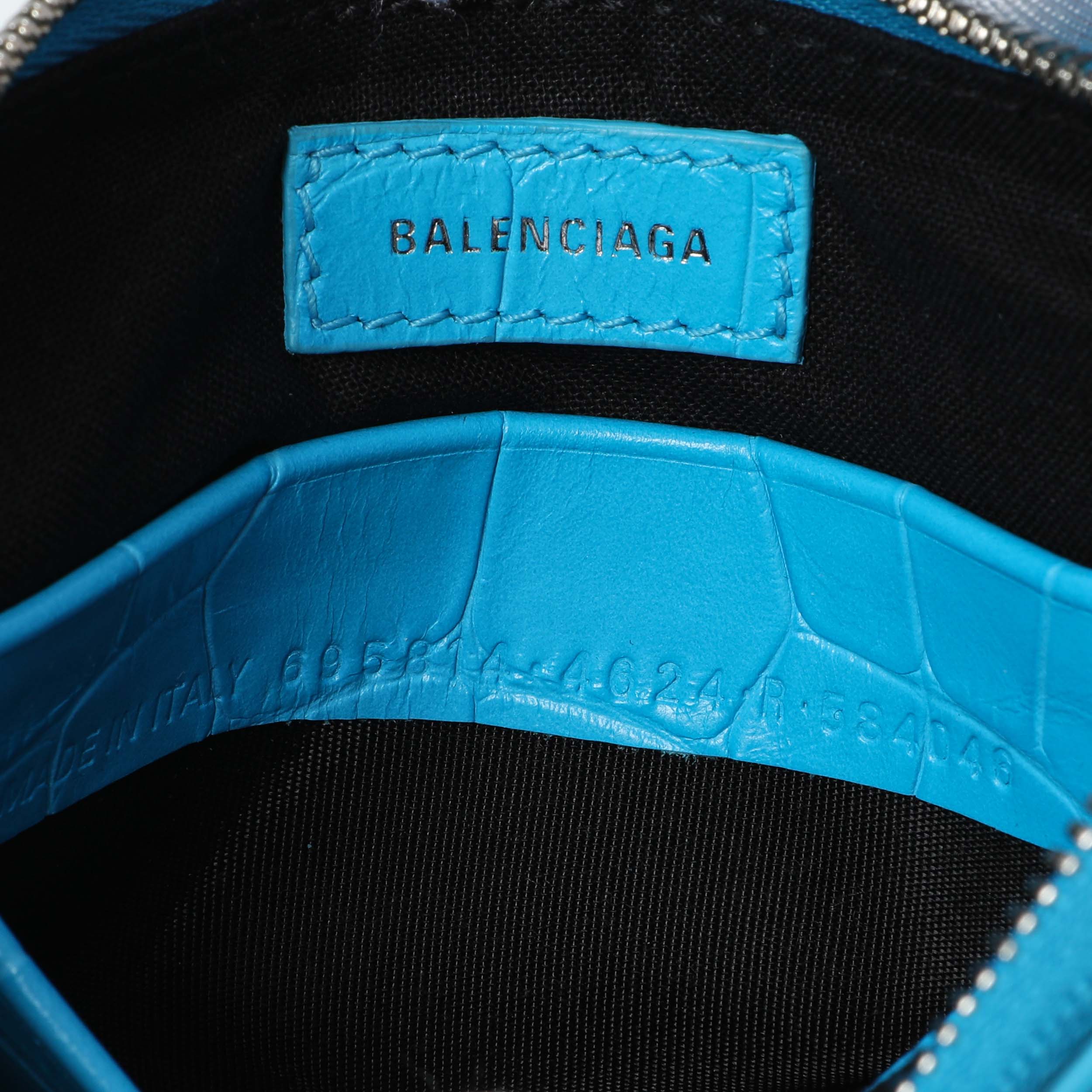 Balenciaga Blue Crocodile Embossed Calfskin Crystal Le Cagole Mini Purse With Chain - Image 6