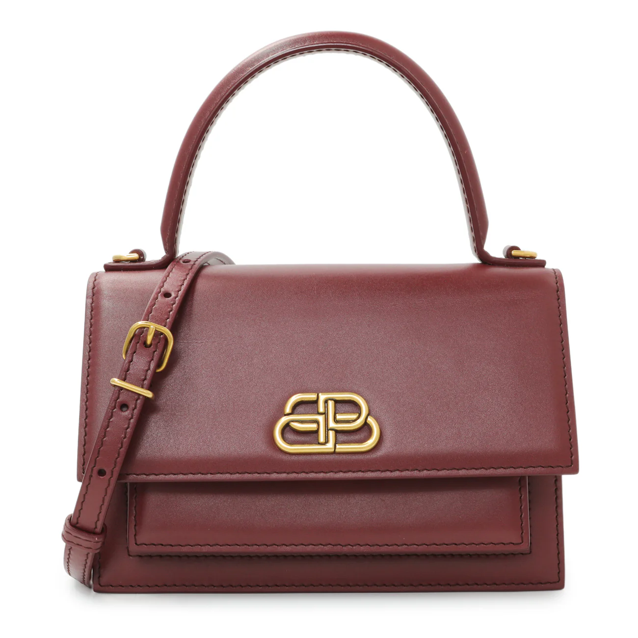 Balenciaga Burgundy Box Calfskin XS Sharp Top Handle Bag