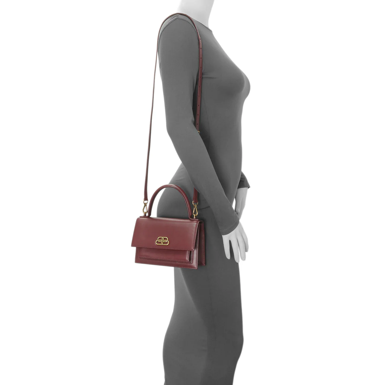 Balenciaga Burgundy Box Calfskin XS Sharp Top Handle Bag - Image 8