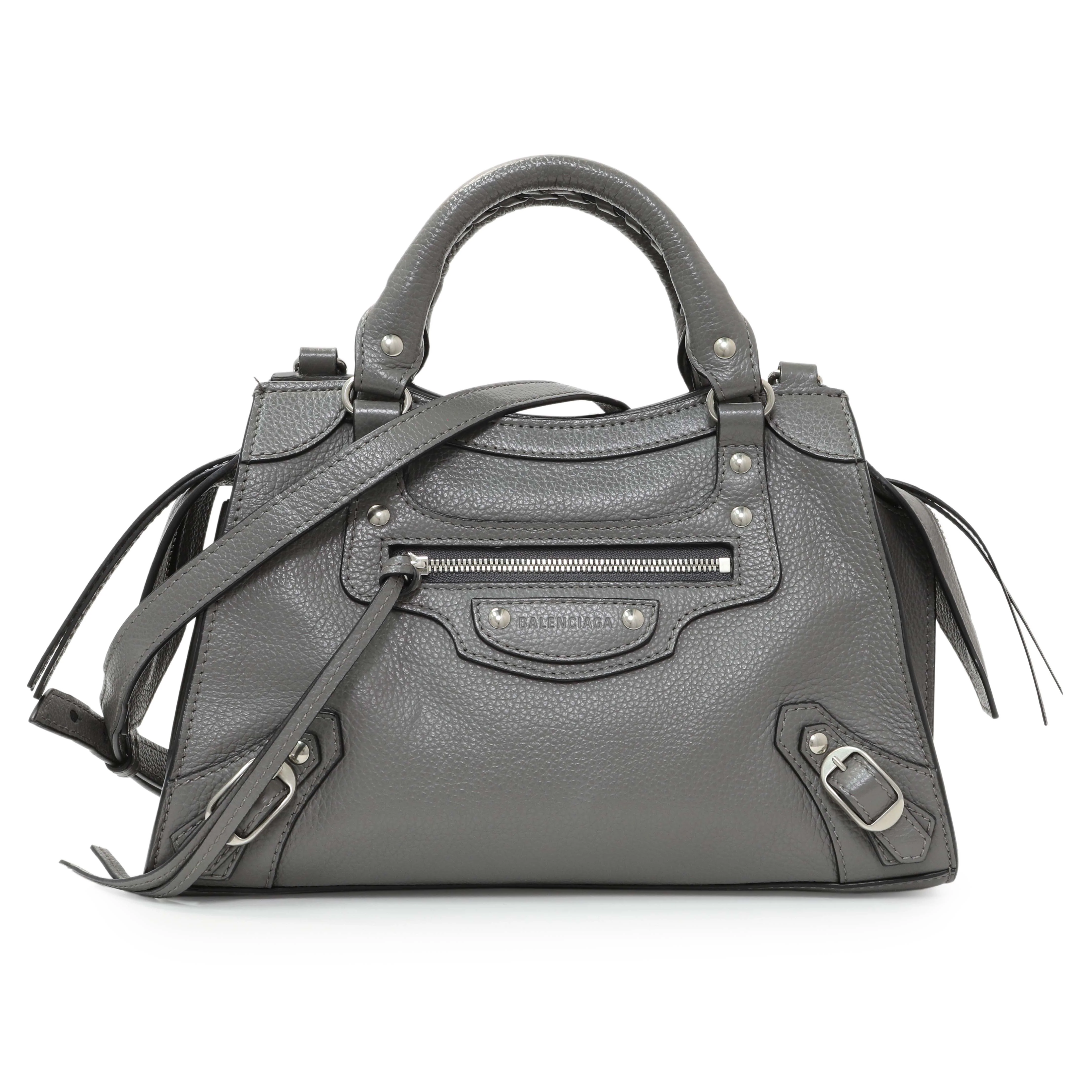 Balenciaga Grained Grey Calfskin Neo Classic Silver Hardware Mini City