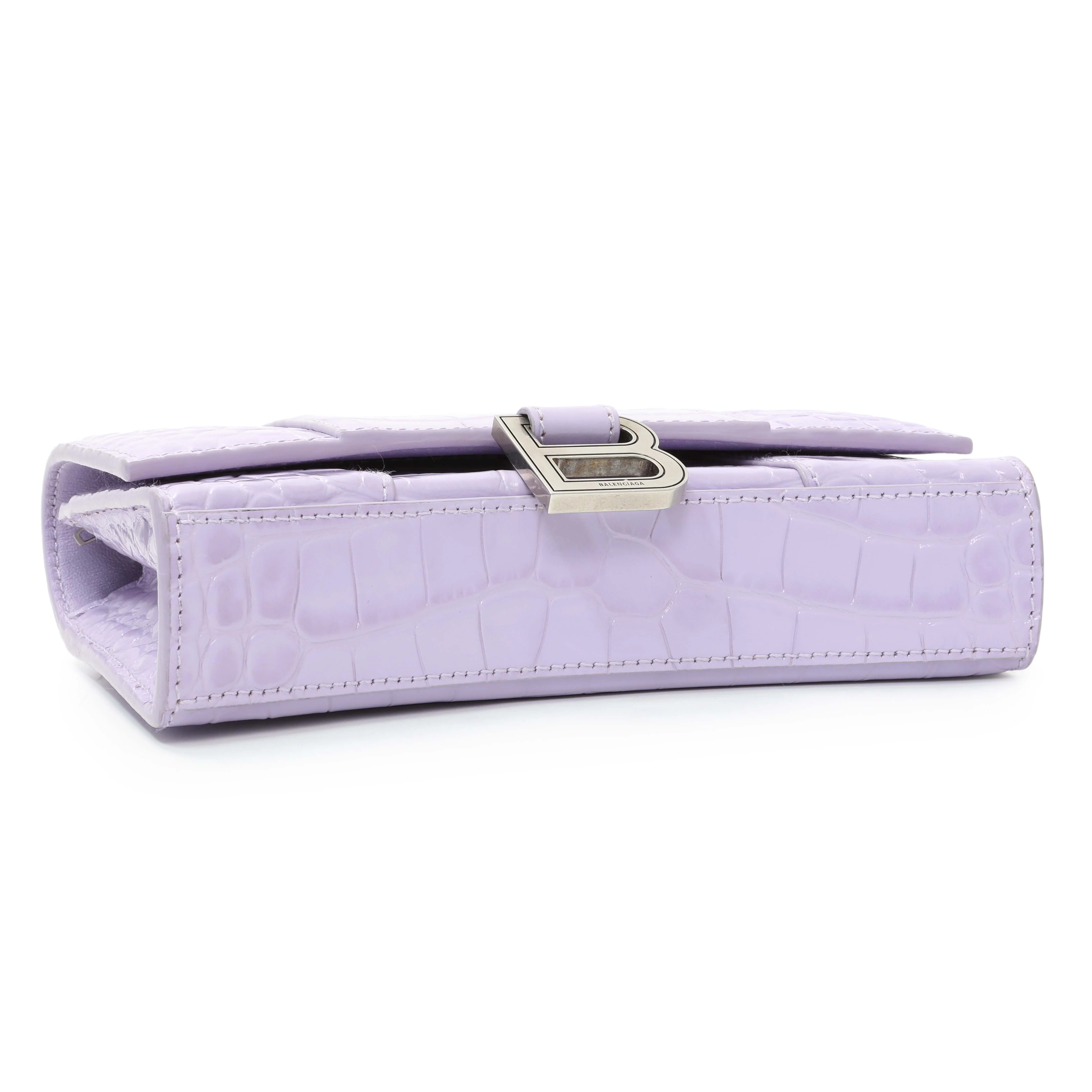 Balenciaga Lilac Shiny Calfskin Crocodile Embossed Hourglass Chain Bag - Image 3
