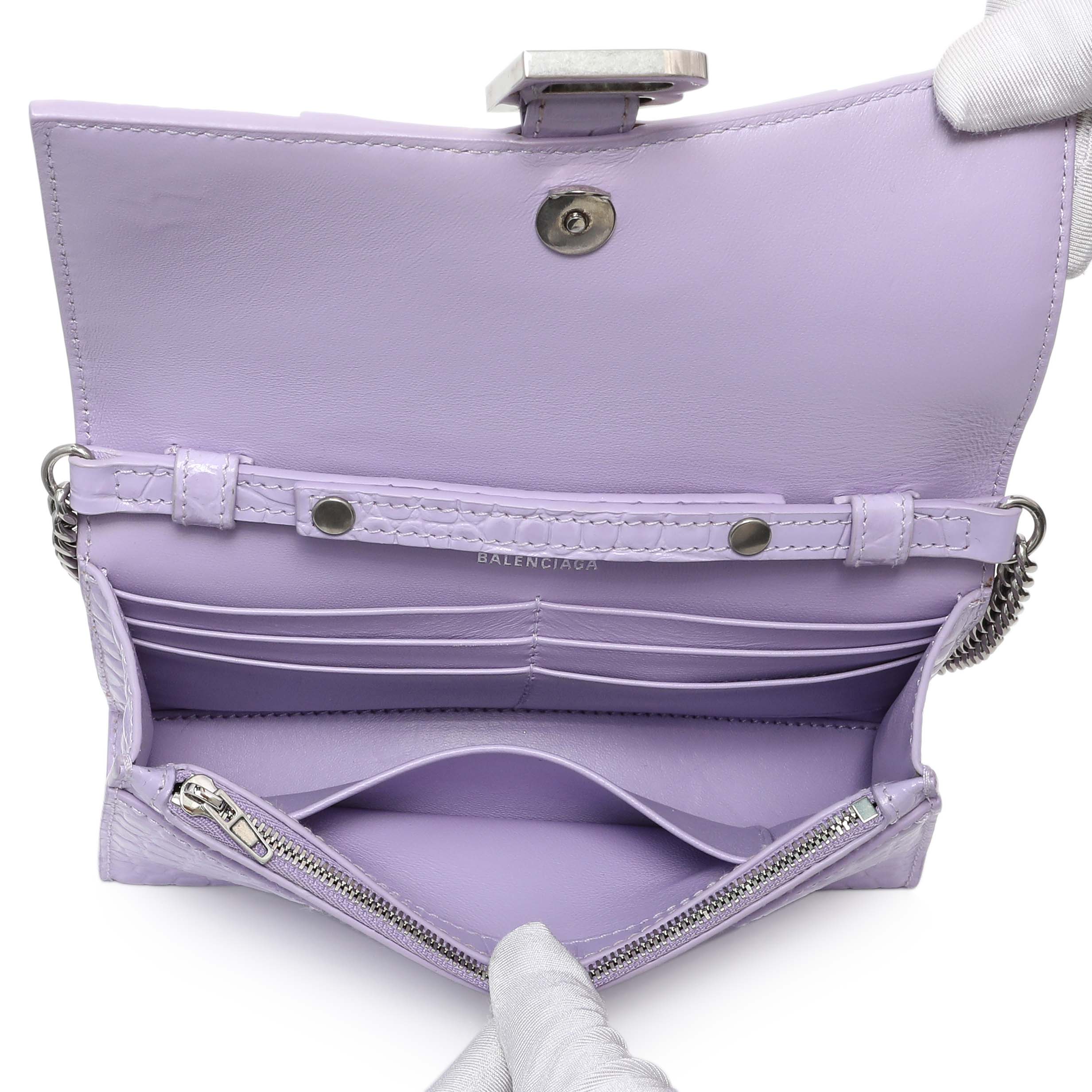 Balenciaga Lilac Shiny Calfskin Crocodile Embossed Hourglass Chain Bag - Image 8