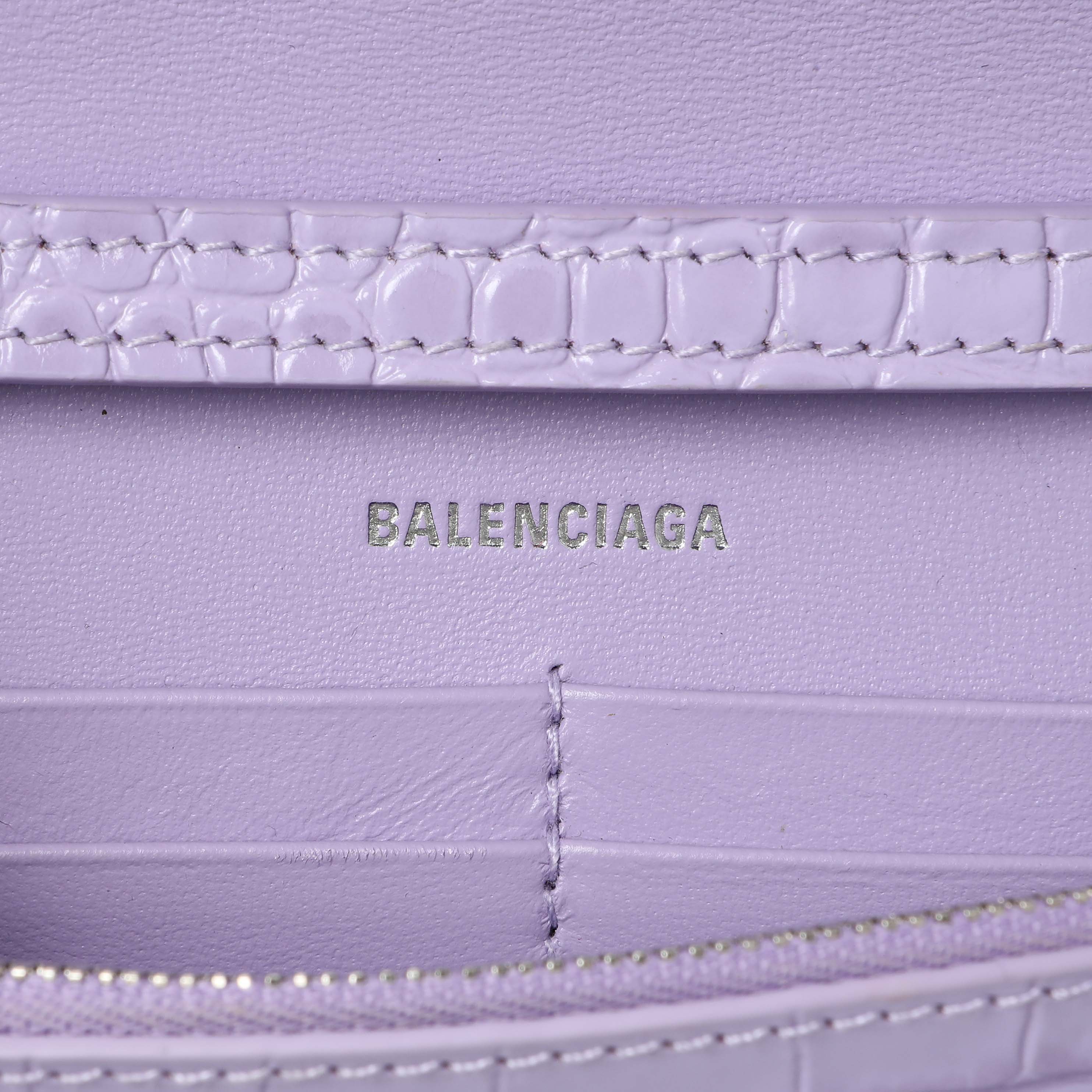 Balenciaga Lilac Shiny Calfskin Crocodile Embossed Hourglass Chain Bag - Image 9