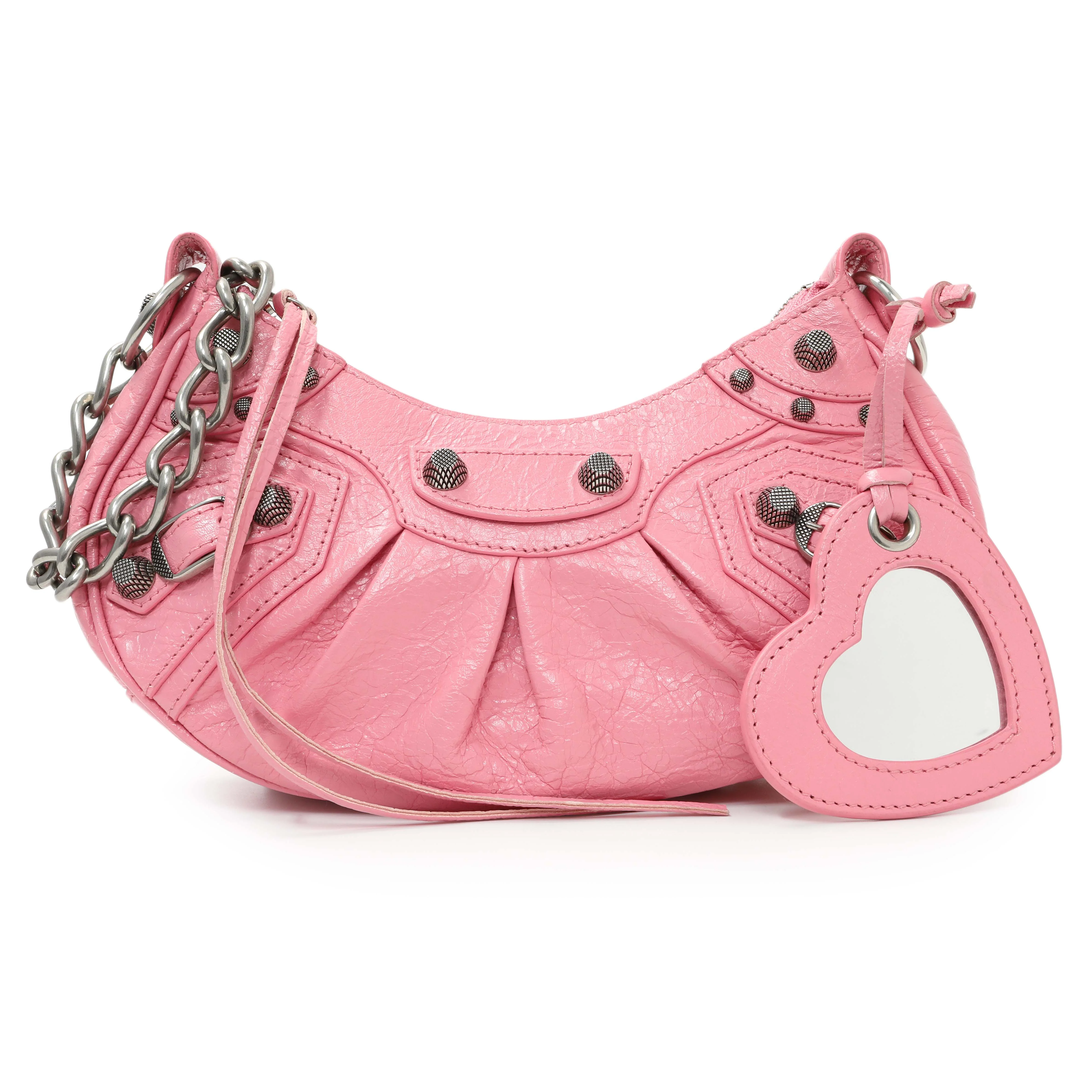 Balenciaga Pink Arena Calfskin Leather Le Cagole with Chain