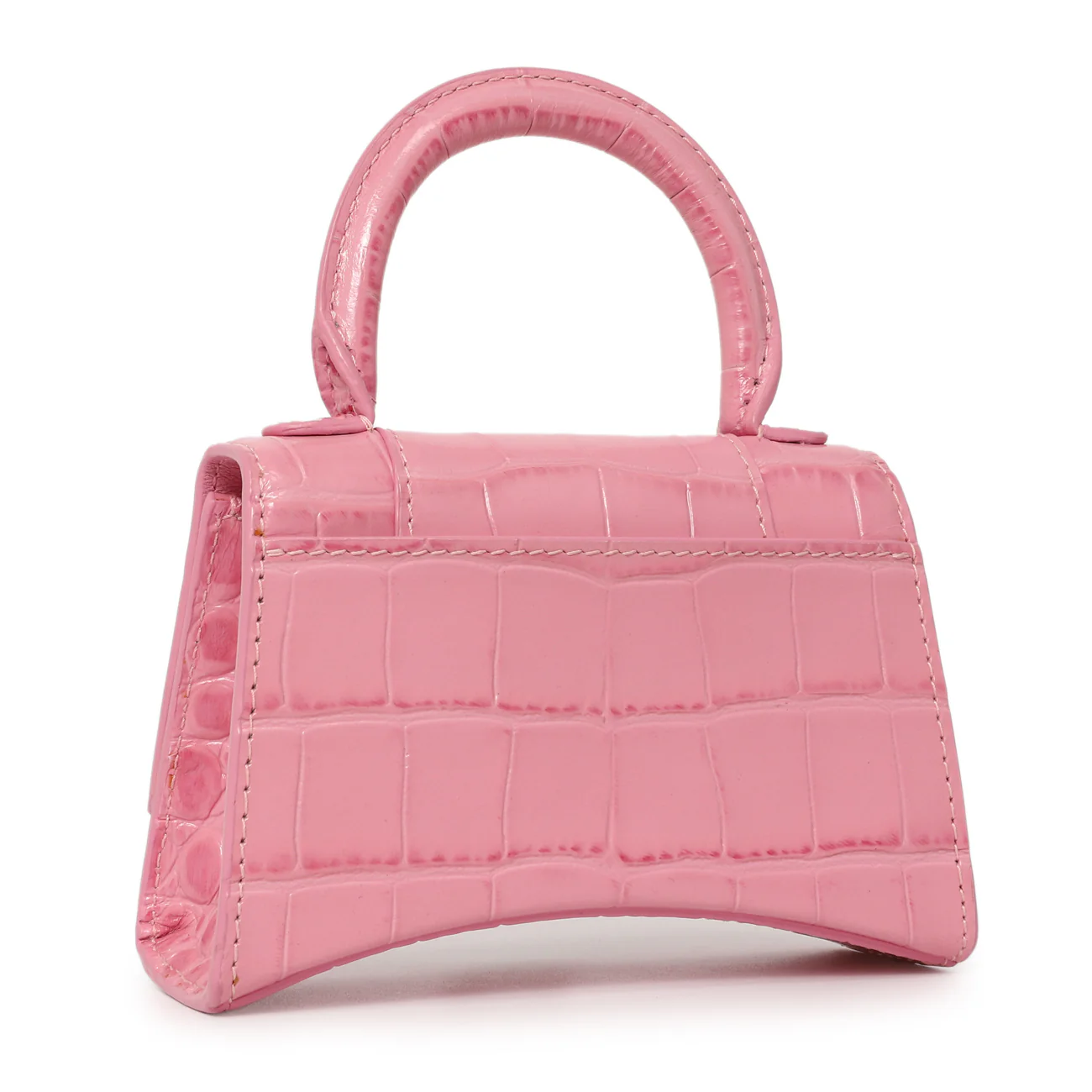 Balenciaga Pink Crocodile Embossed Shiny Calfskin Mini Hourglass Top Handle Bag - Image 3