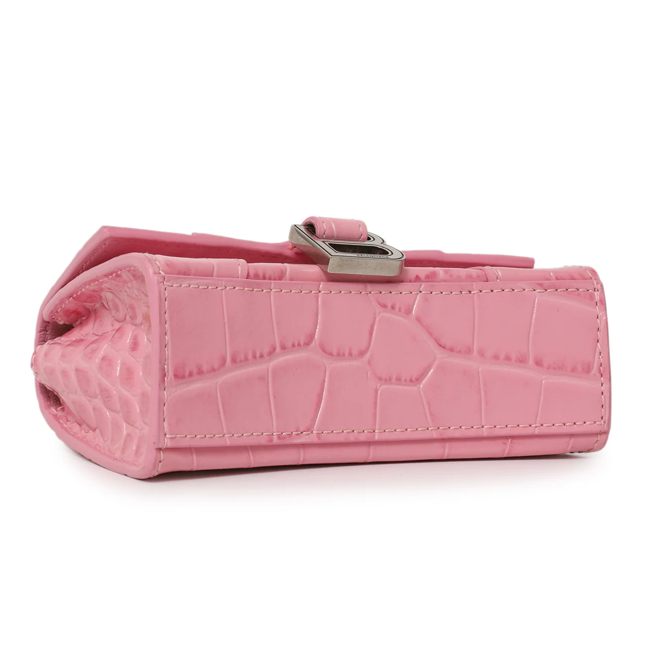 Balenciaga Pink Crocodile Embossed Shiny Calfskin Mini Hourglass Top Handle Bag - Image 4