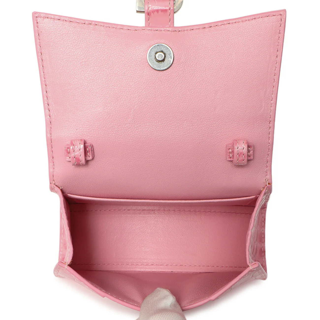 Balenciaga Pink Crocodile Embossed Shiny Calfskin Mini Hourglass Top Handle Bag - Image 5