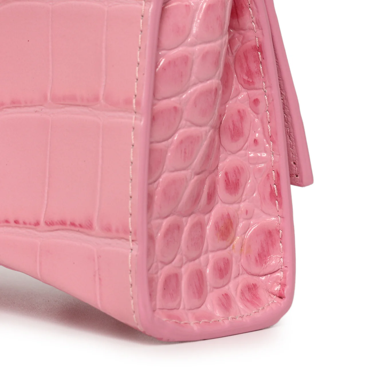 Balenciaga Pink Crocodile Embossed Shiny Calfskin Mini Hourglass Top Handle Bag - Image 8