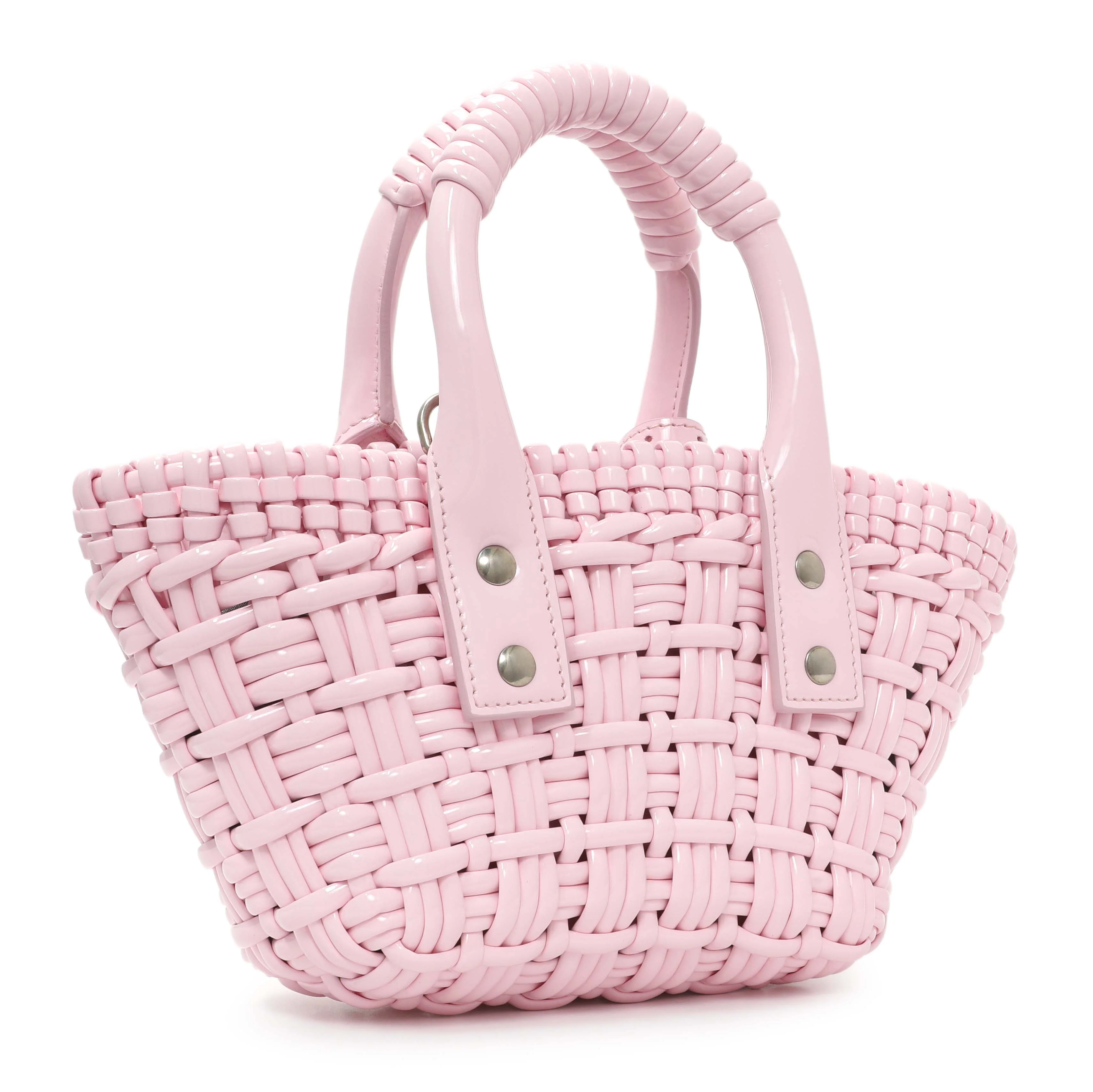 Balenciaga Pink Faux Calfskin Braided Varnished XXS Bistro Basket - Image 2