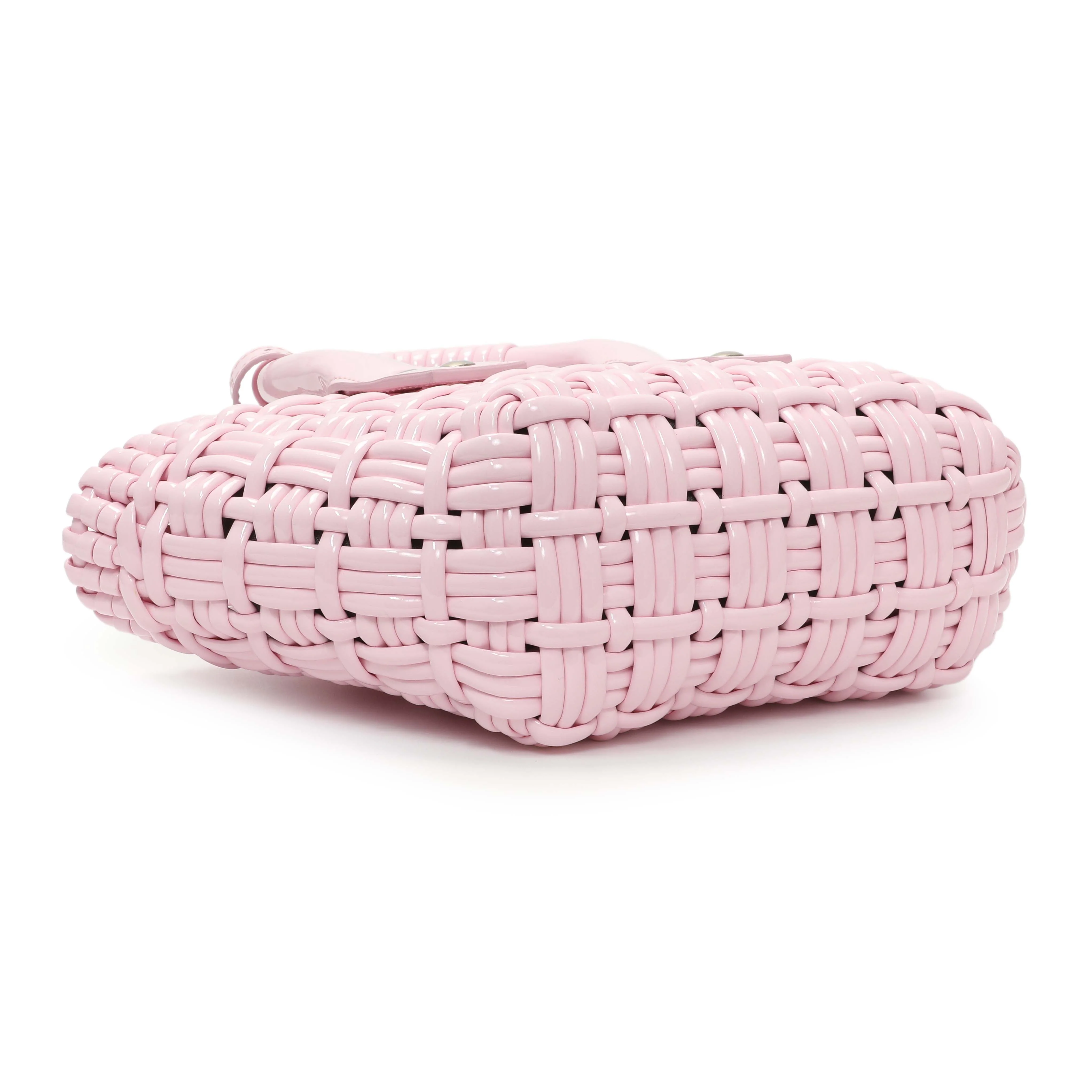 Balenciaga Pink Faux Calfskin Braided Varnished XXS Bistro Basket - Image 3