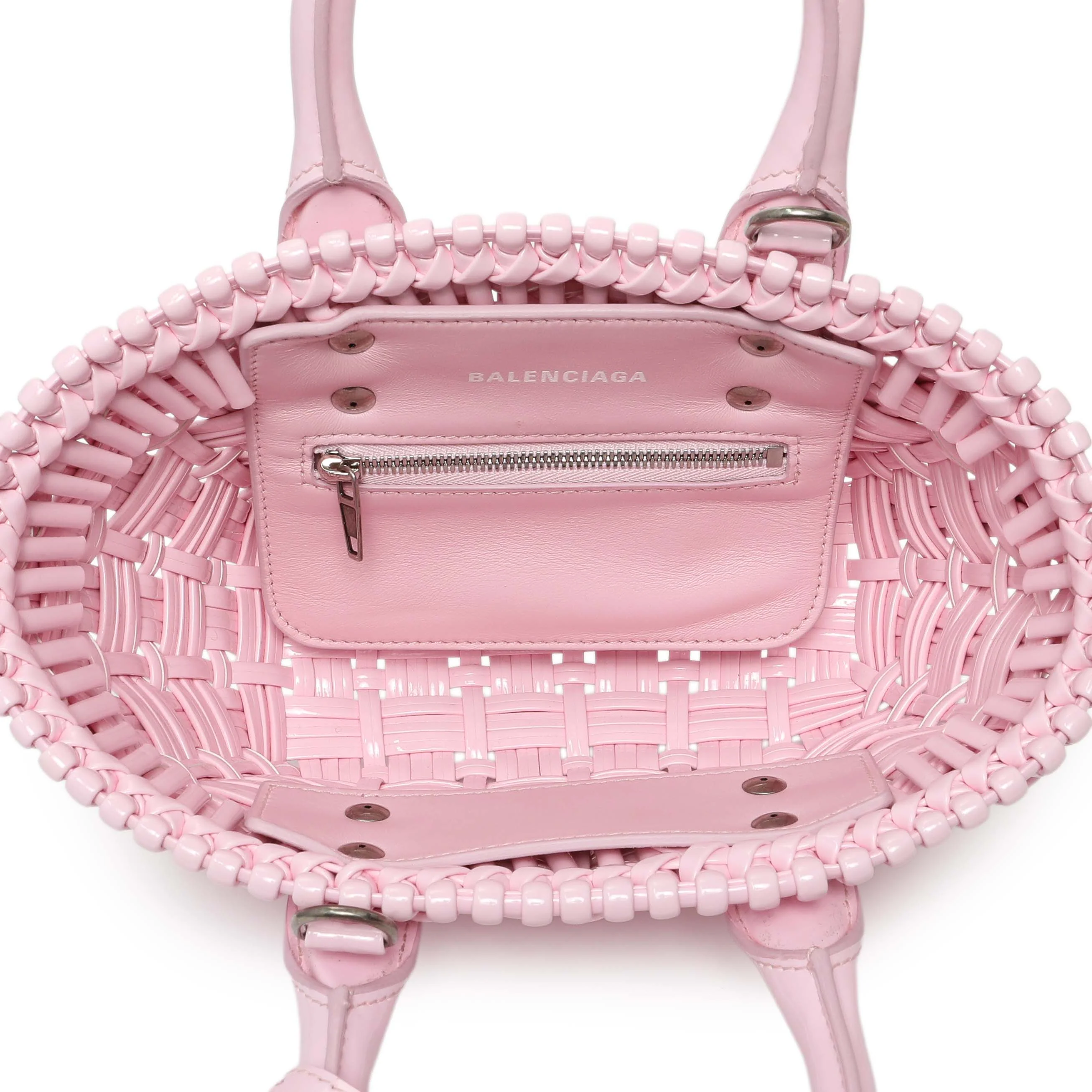 Balenciaga Pink Faux Calfskin Braided Varnished XXS Bistro Basket - Image 4