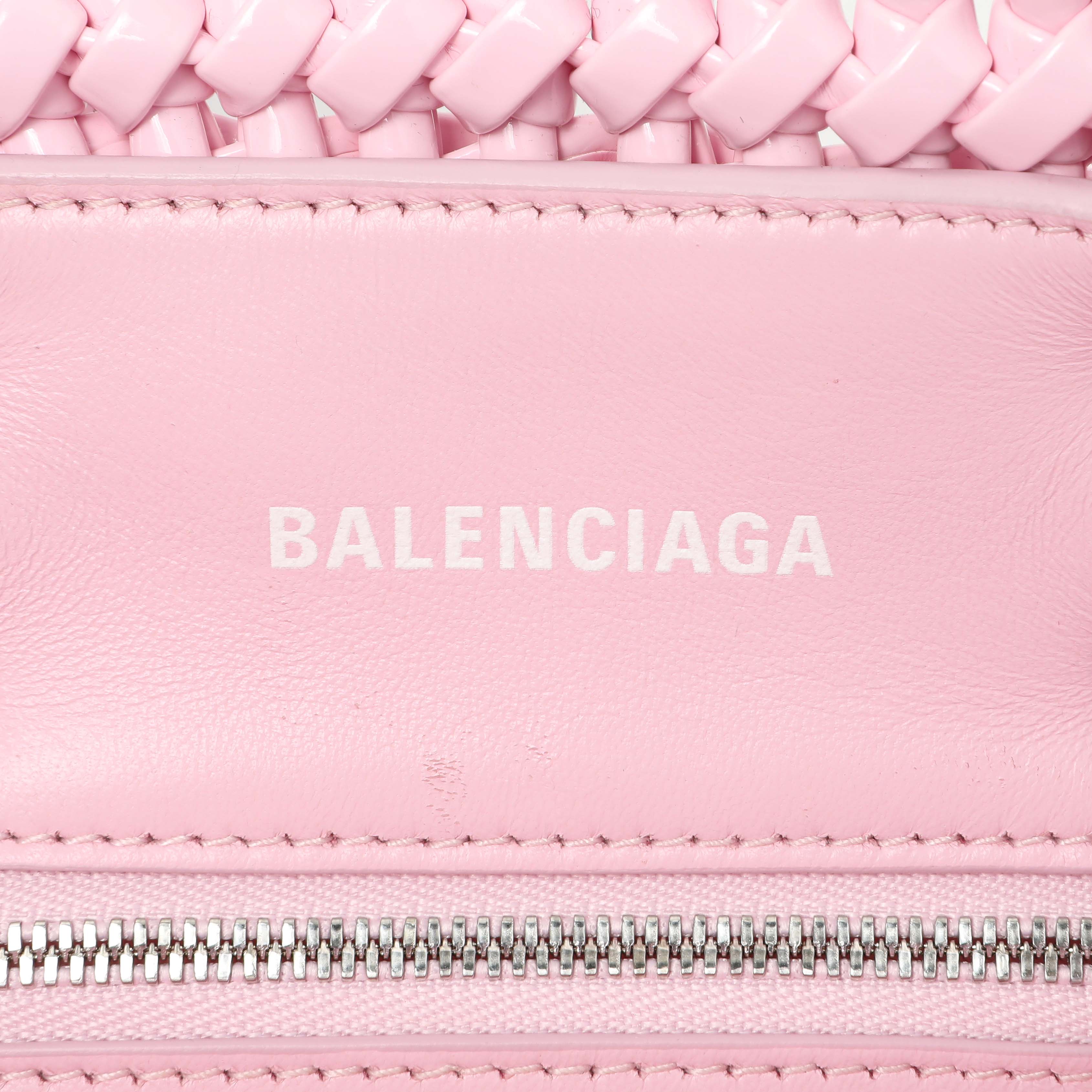 Balenciaga Pink Faux Calfskin Braided Varnished XXS Bistro Basket - Image 5