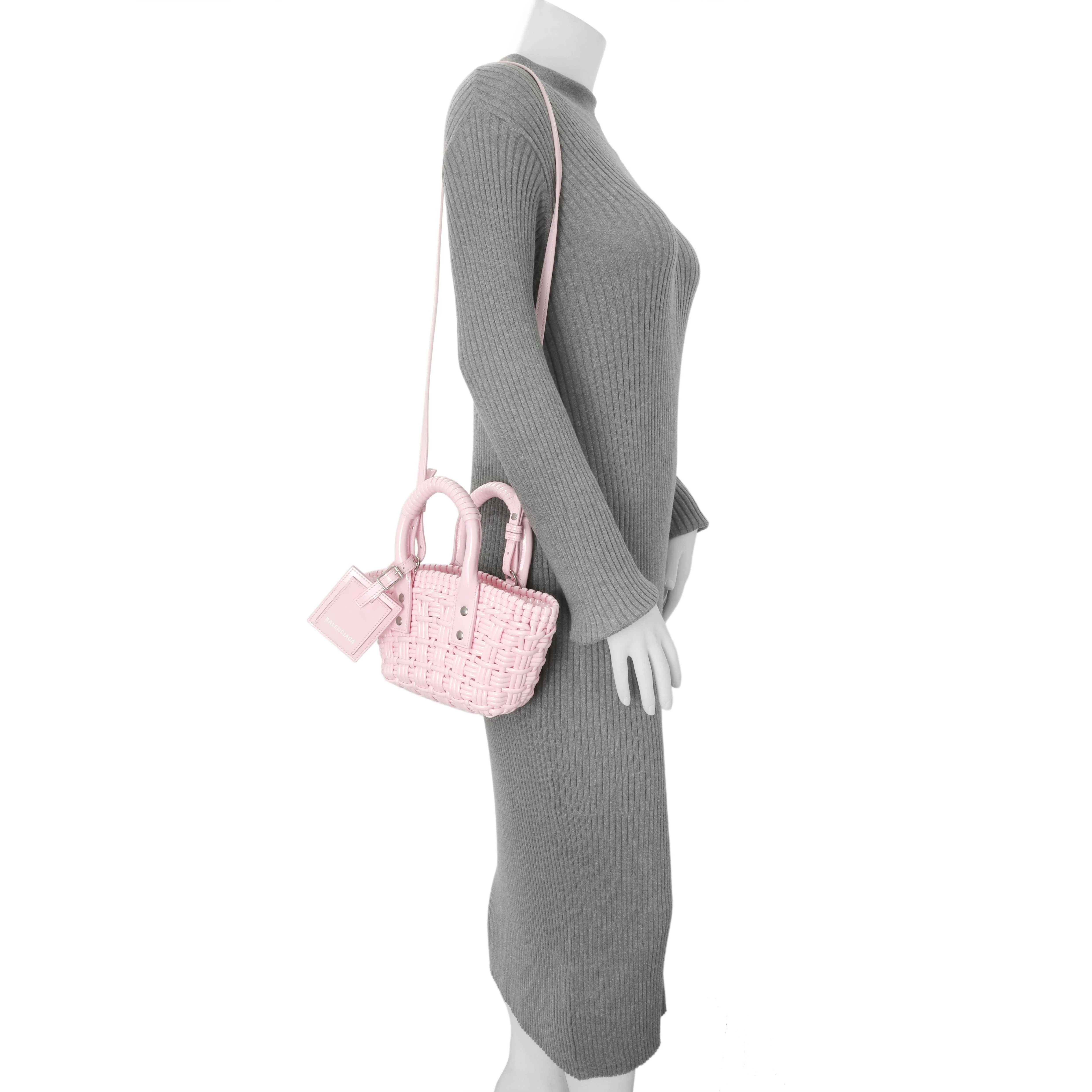 Balenciaga Pink Faux Calfskin Braided Varnished XXS Bistro Basket - Image 7