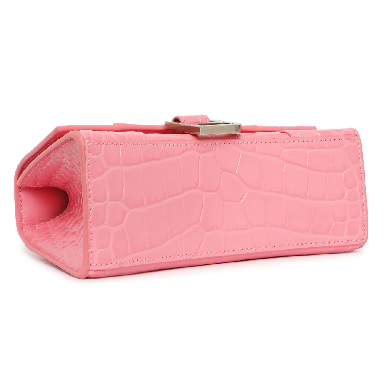 Balenciaga Sweet Pink Crocodile Embossed Hourglass Top Handle Bag XS - Image 3