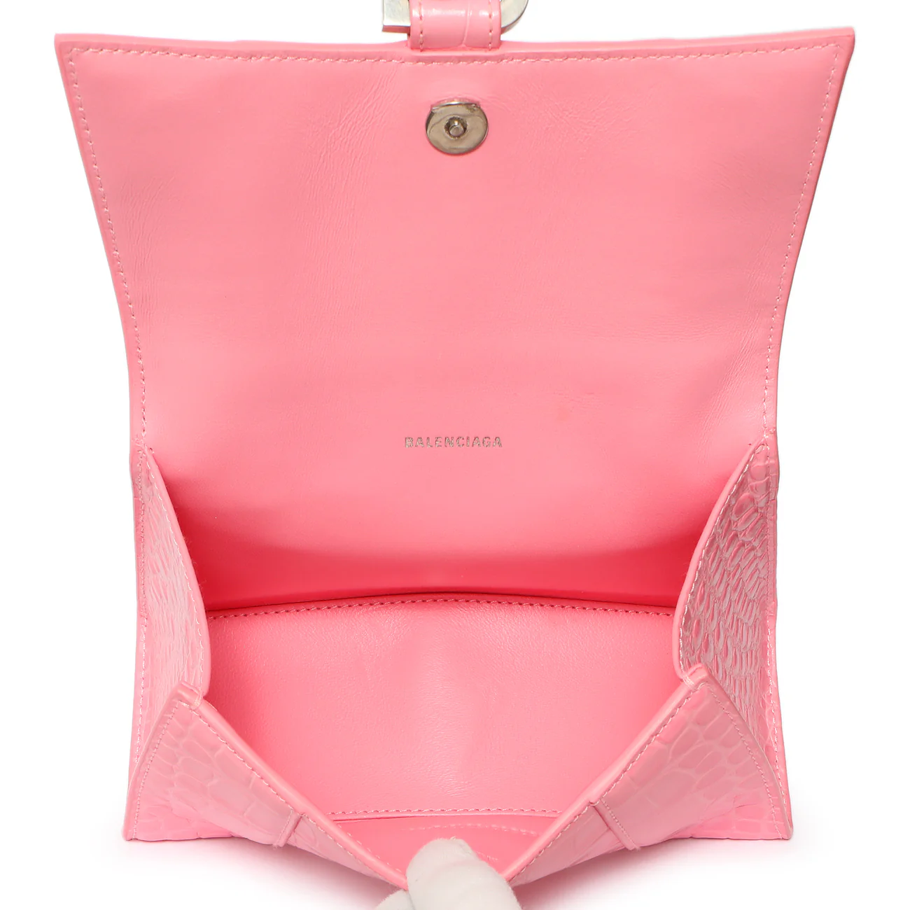 Balenciaga Sweet Pink Crocodile Embossed Hourglass Top Handle Bag XS - Image 4