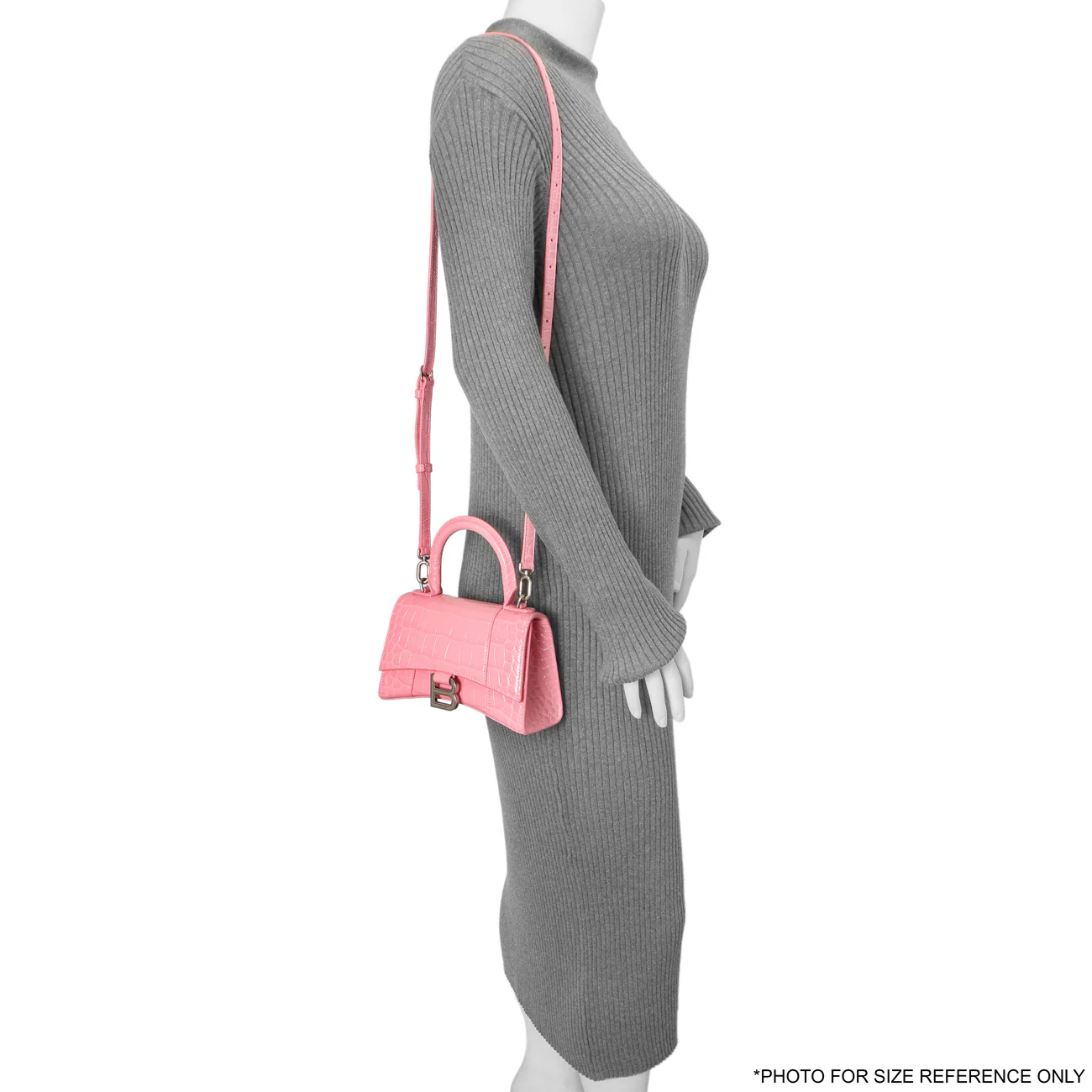 Balenciaga Sweet Pink Crocodile Embossed Hourglass Top Handle Bag XS - Image 6