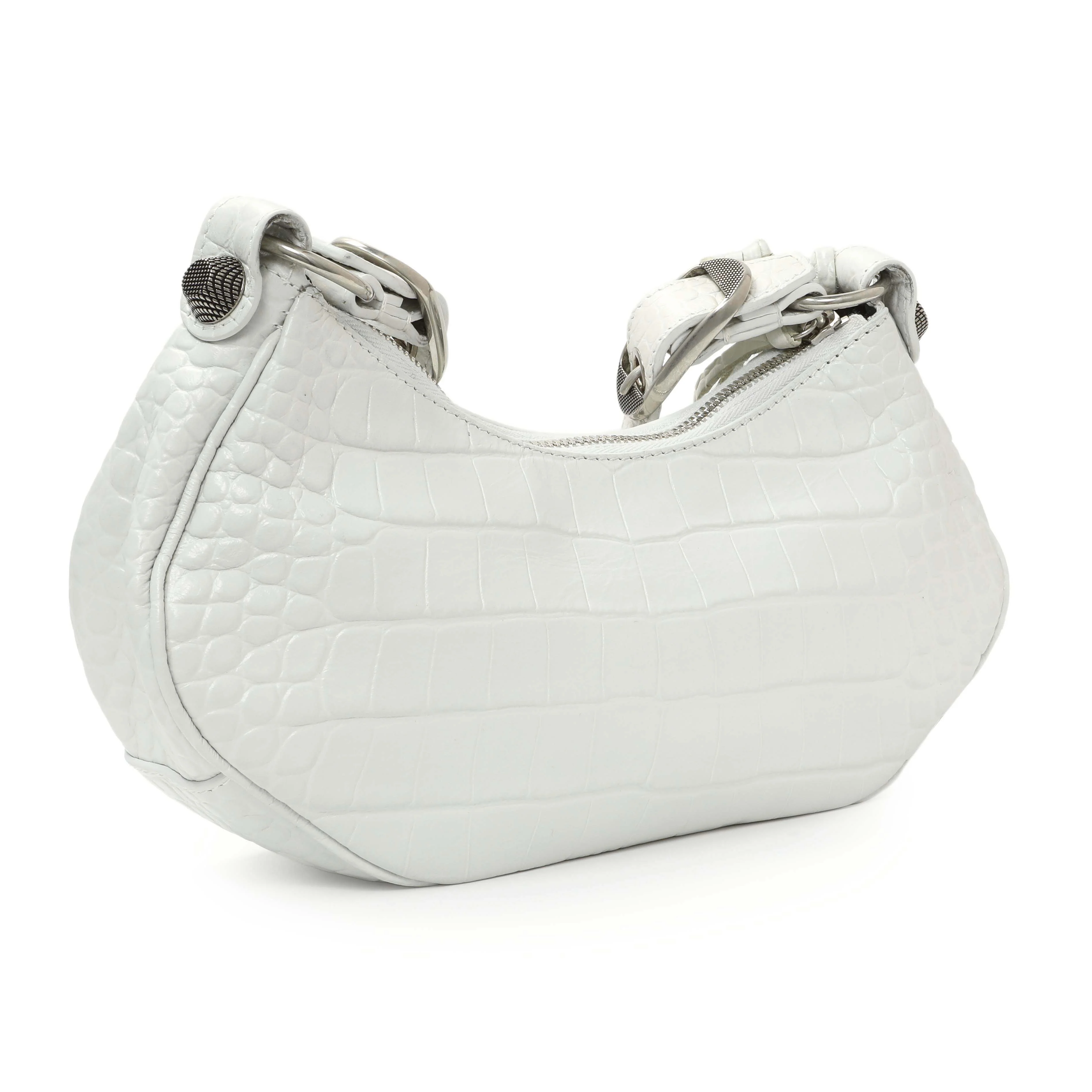 Balenciaga White Crocodile Embossed Calfskin Le Cagole Shoulder Bag XS - Image 3