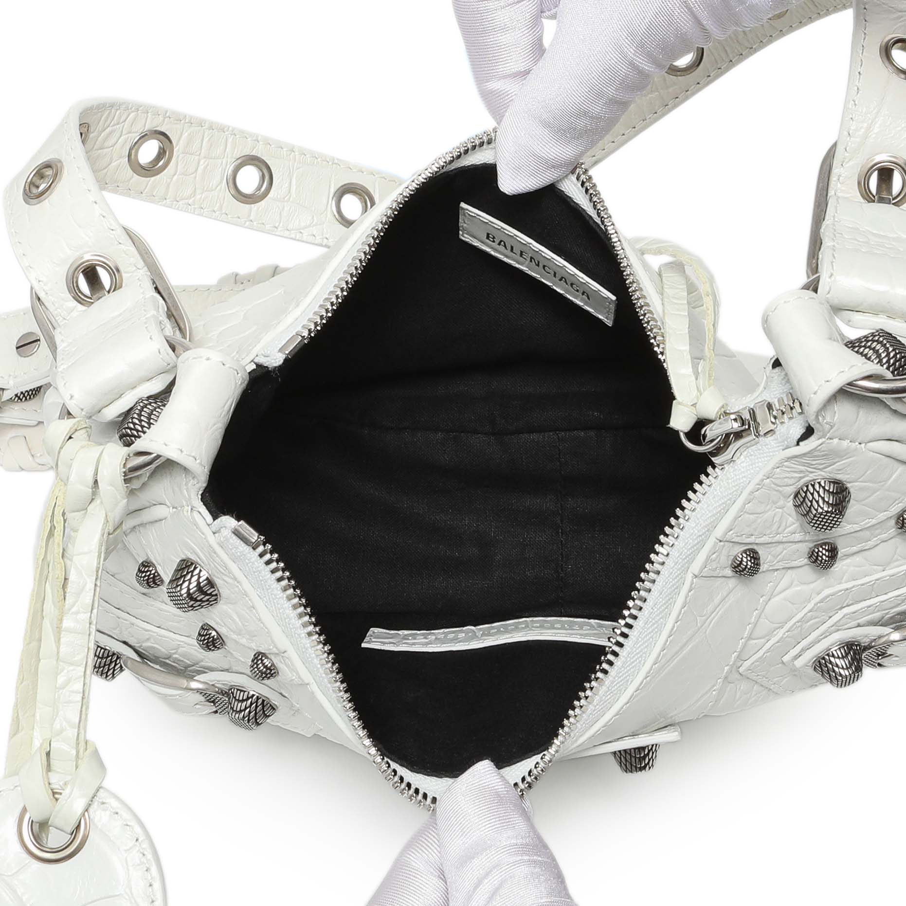 Balenciaga White Crocodile Embossed Calfskin Le Cagole Shoulder Bag XS - Image 5
