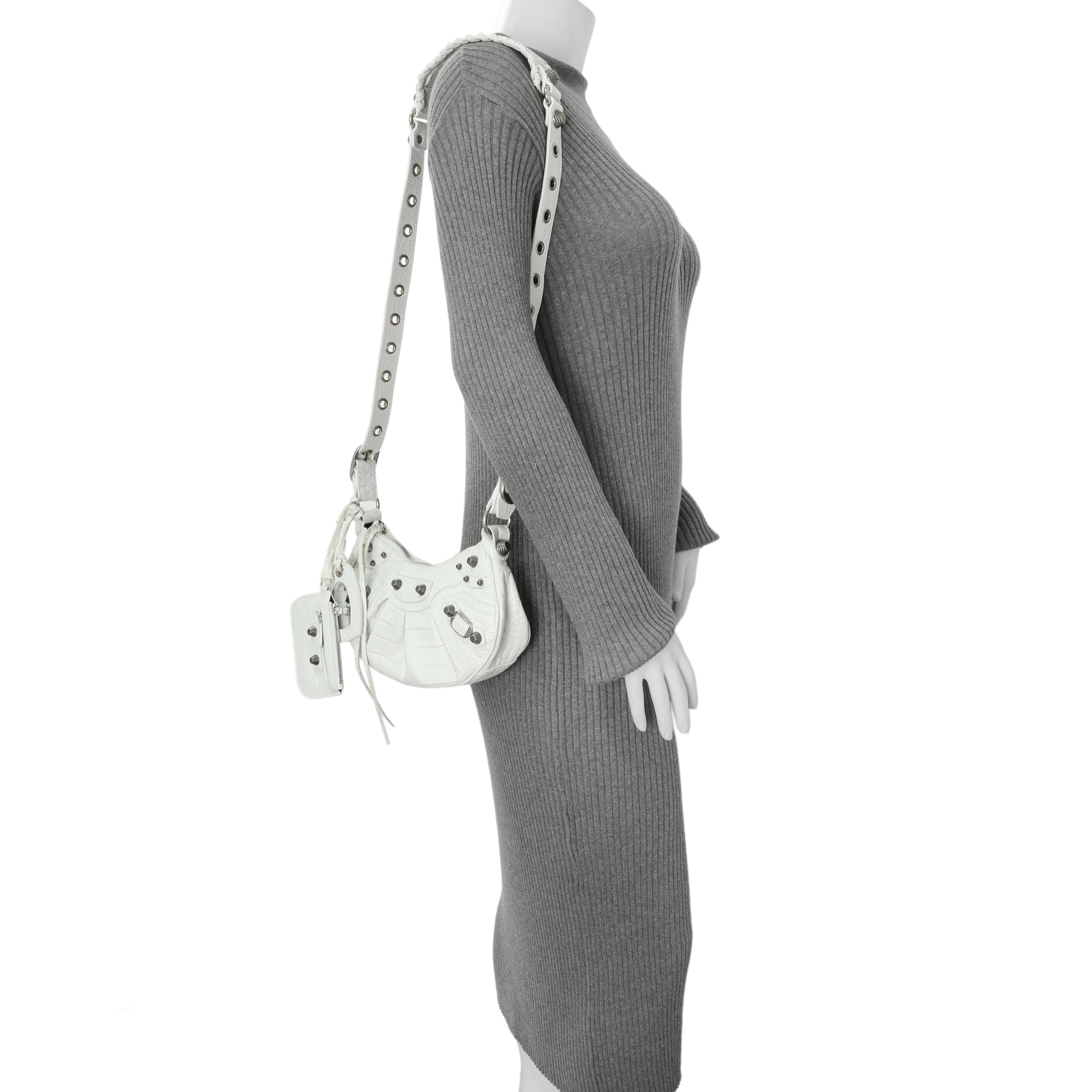 Balenciaga White Crocodile Embossed Calfskin Le Cagole Shoulder Bag XS - Image 8