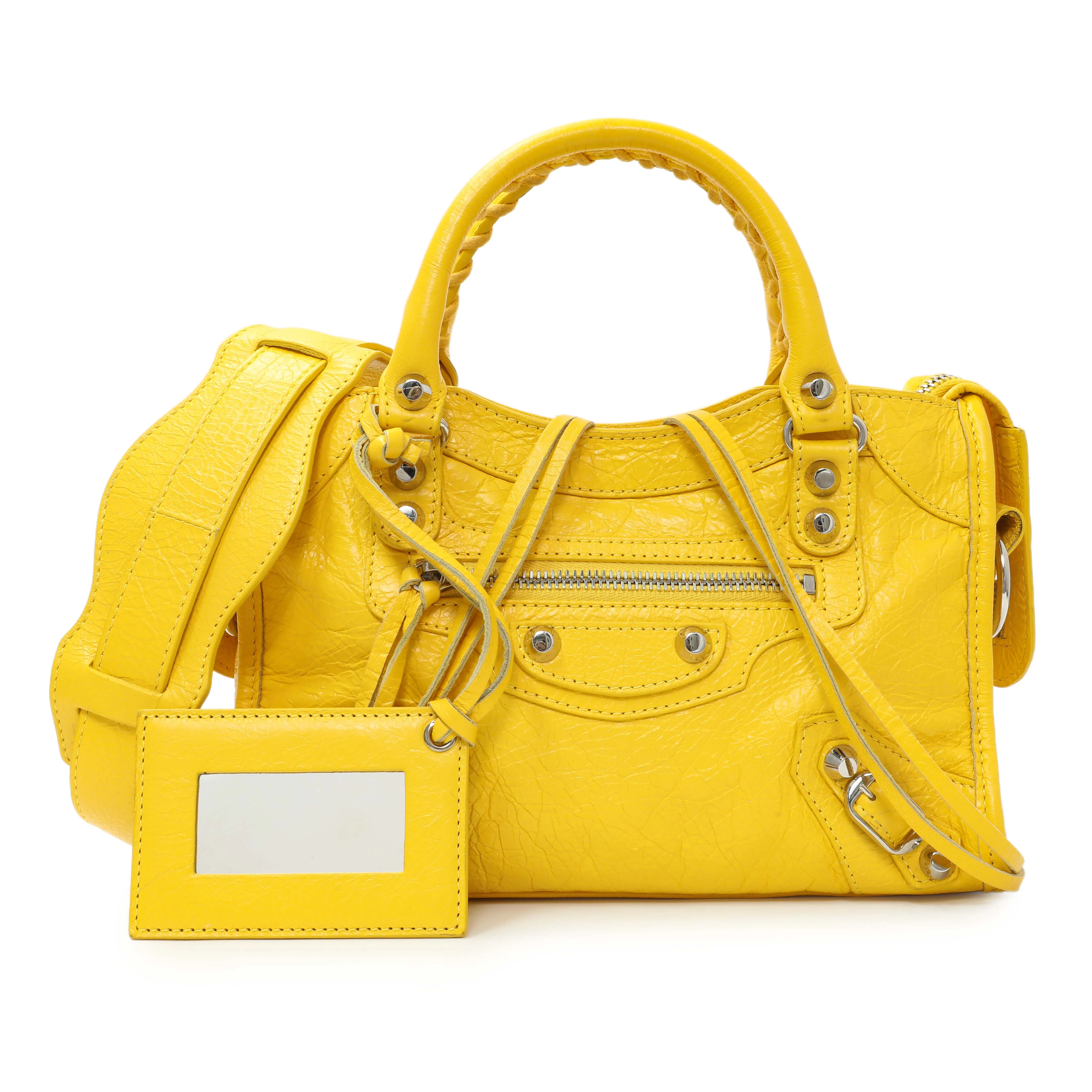Balenciaga Yellow Agneau Classic Hardware Mini City