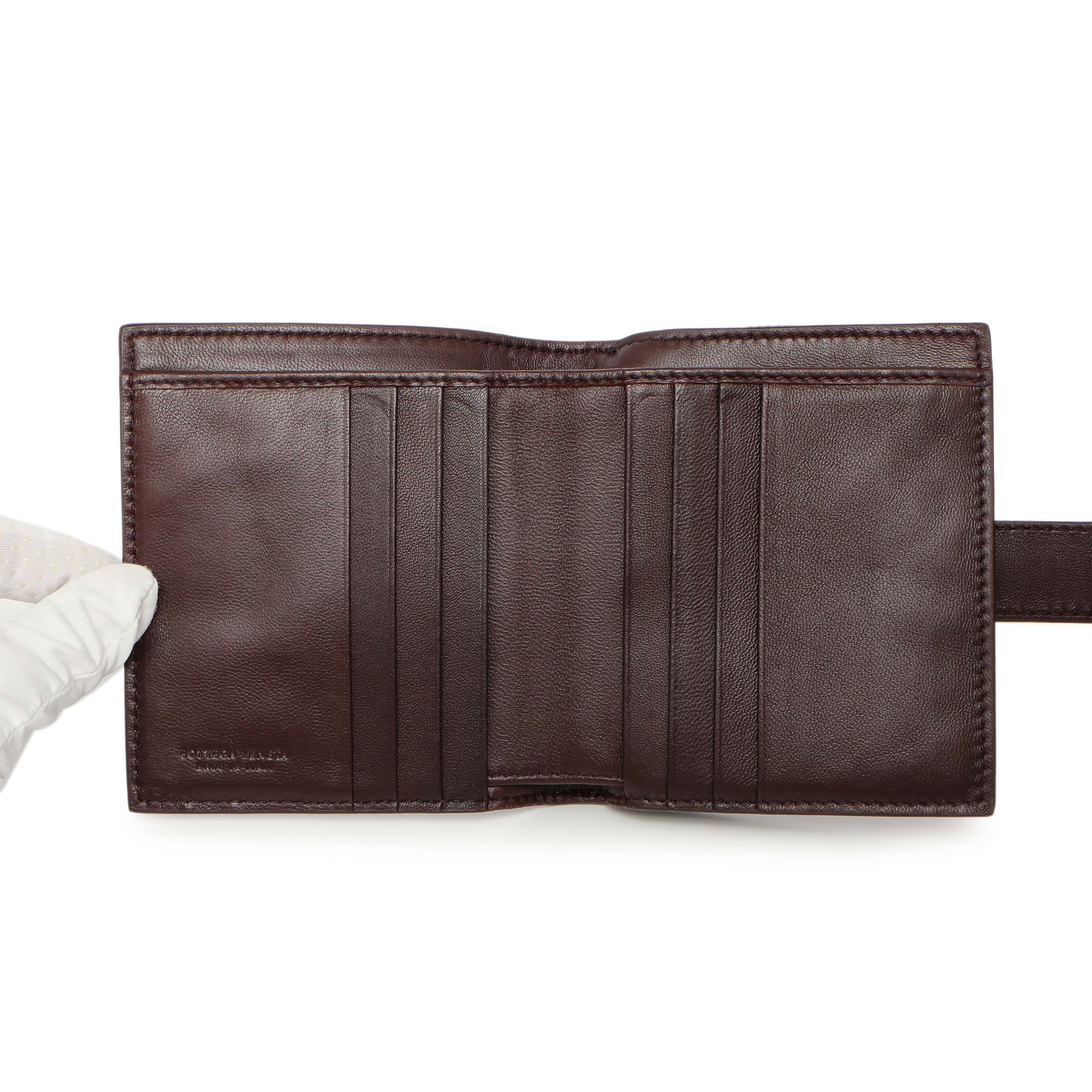 Bottega Veneta Burgundy Nappa Intrecciato Compact Snap Wallet - Image 4