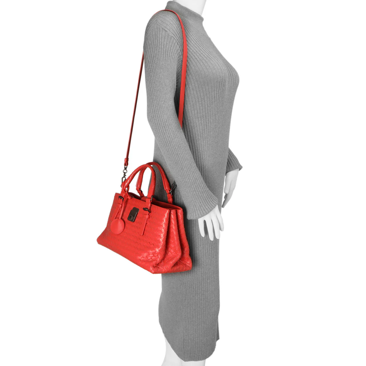 Bottega Veneta Red Intrecciato Small Roma  Bag - Image 7