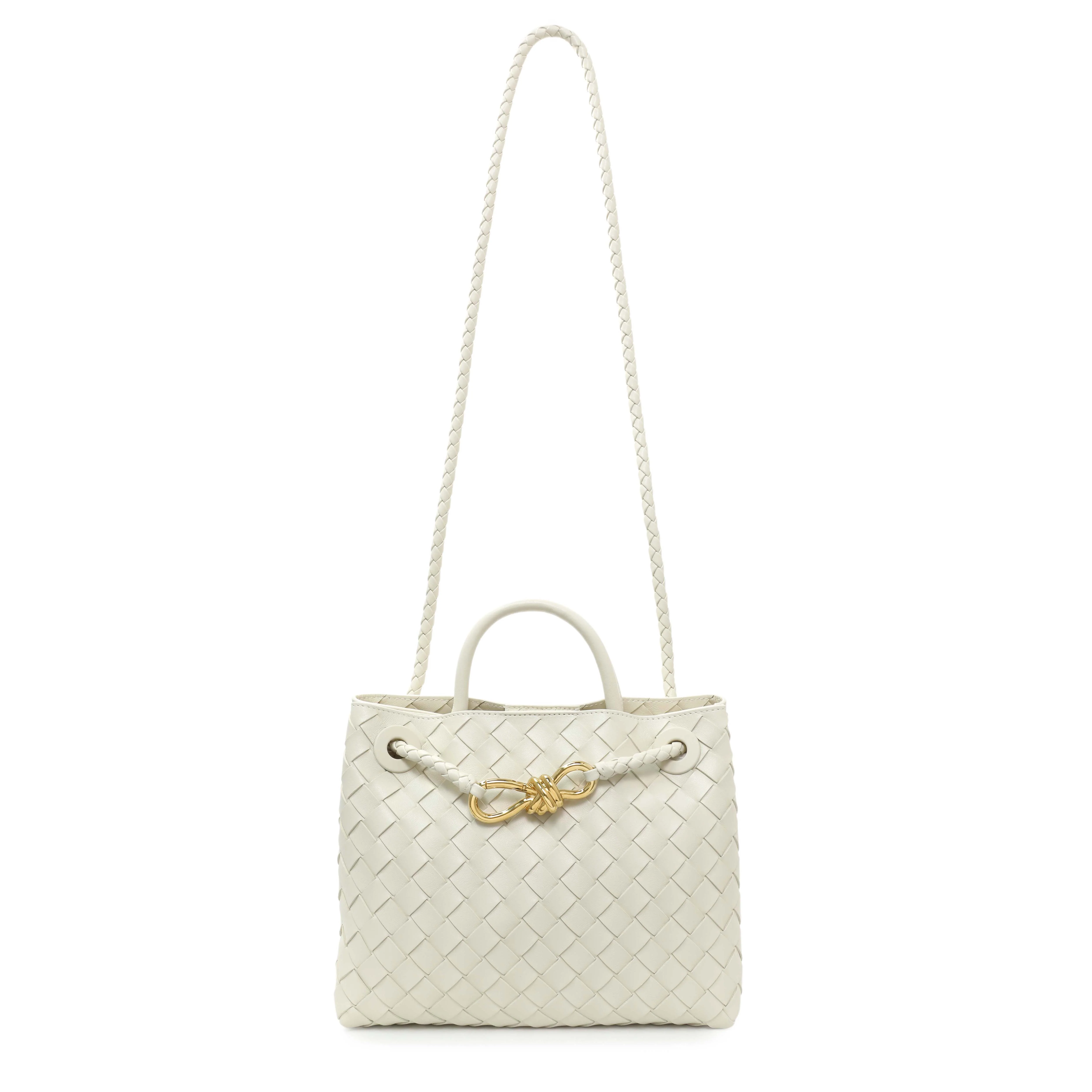 Bottega Veneta White Nappa Intrecciato Small Andiamo Shoulder Bag