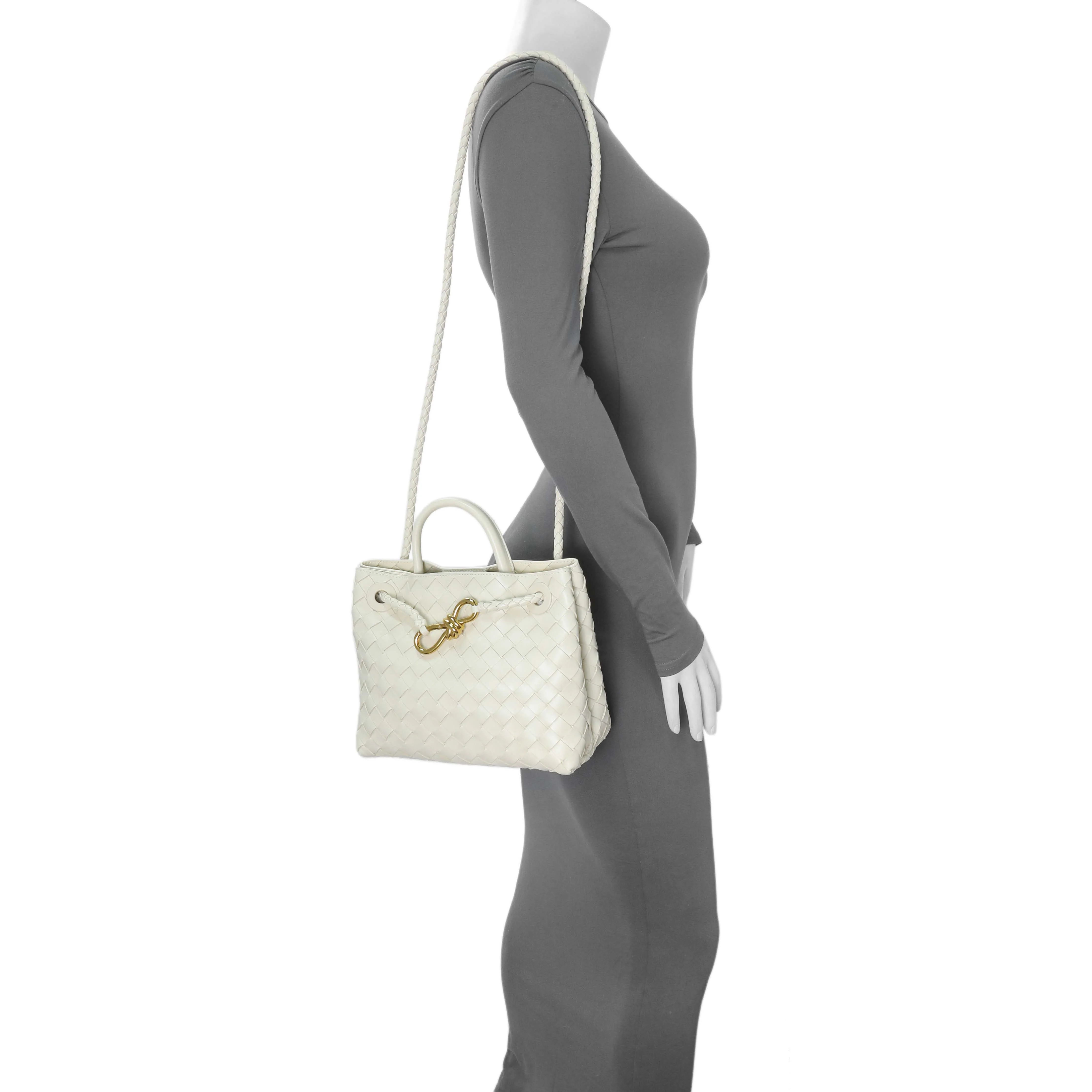 Bottega Veneta White Nappa Intrecciato Small Andiamo Shoulder Bag - Image 6