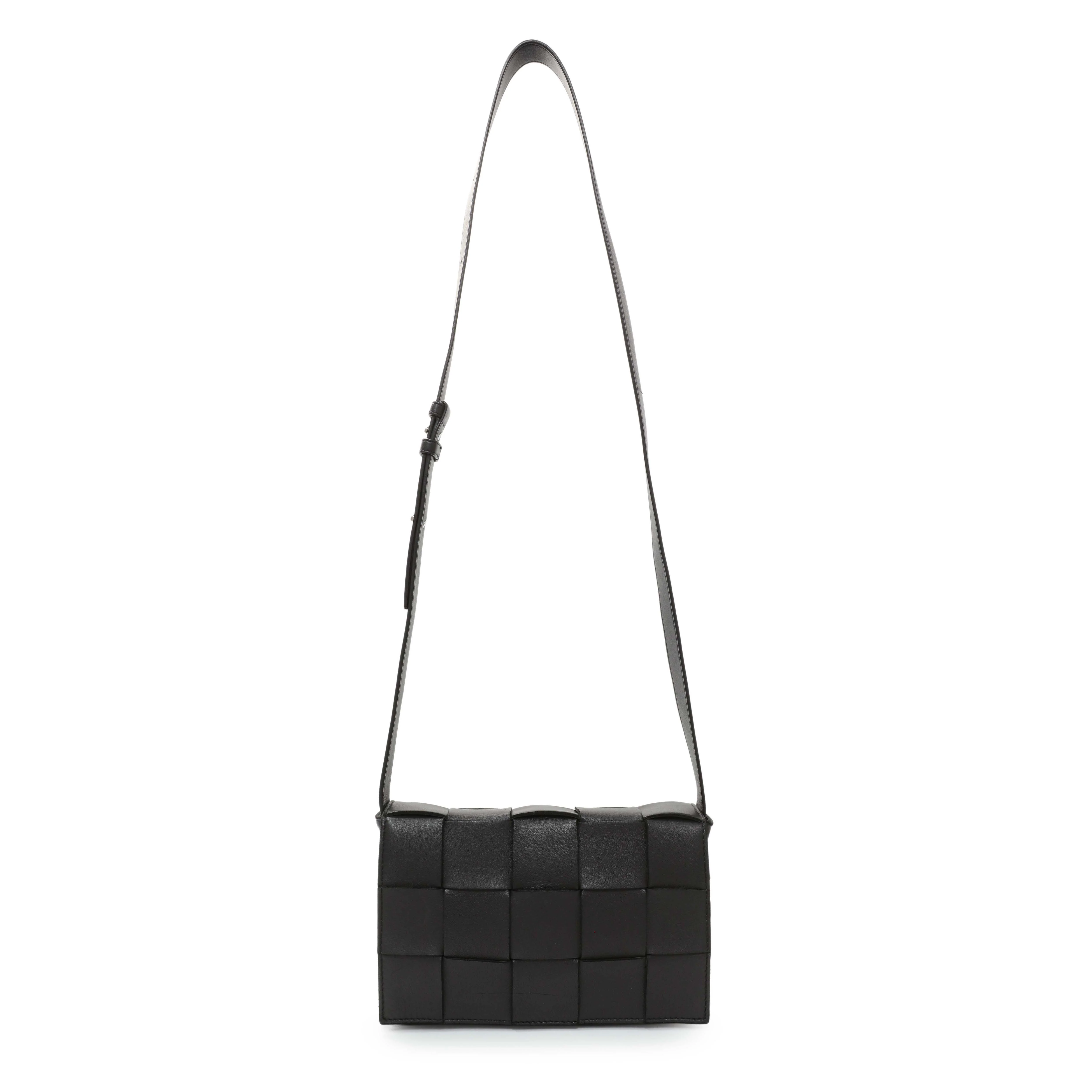 Bottega Venetta Black Lambskin Maxi Intrecciato Cassette Crossbody Bag