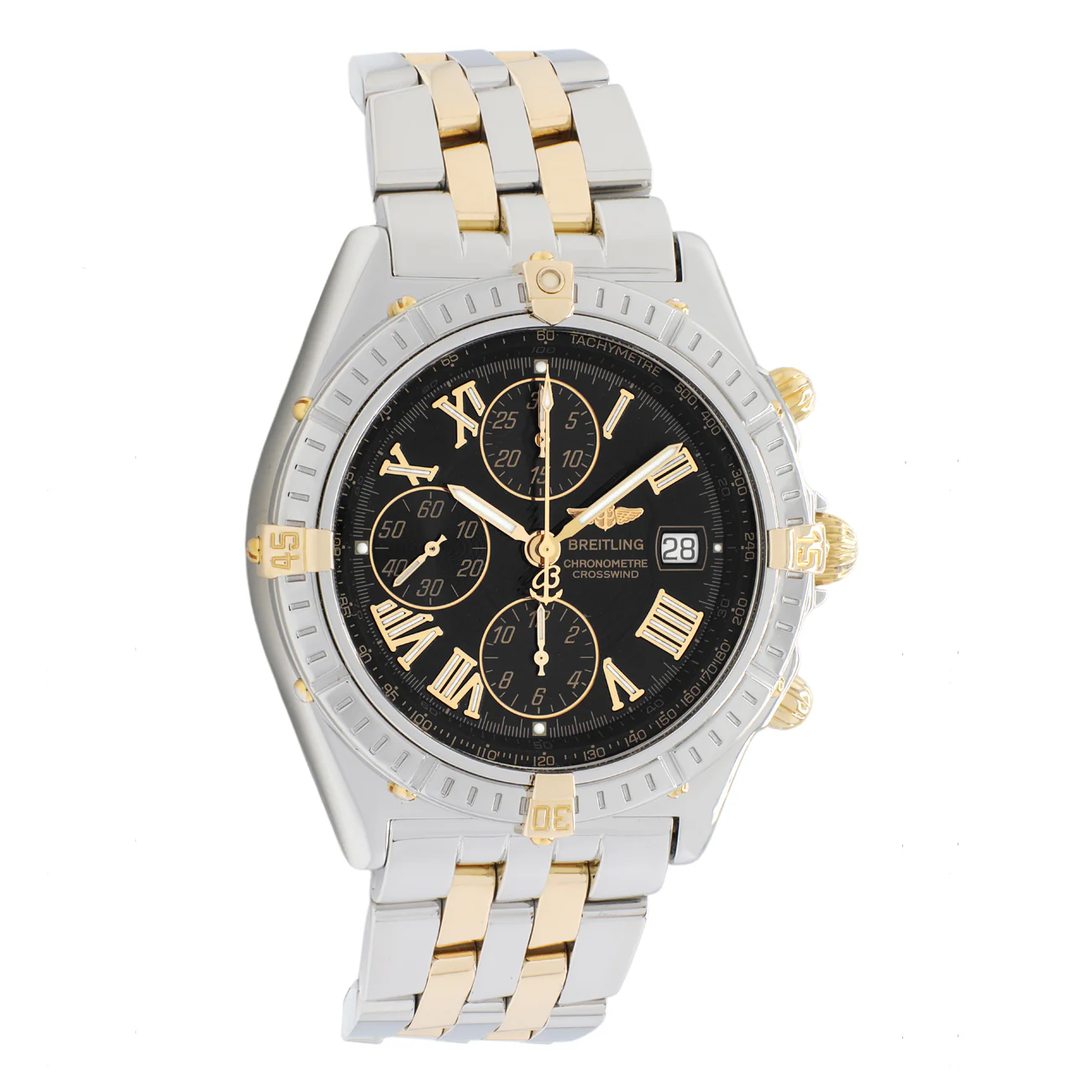 Breitling Stainless Steel 18K Yellow Gold Crosswind Chronograph B13355