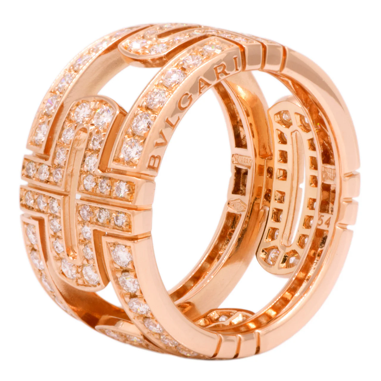 Bulgari 18K Rose Gold Parentesi Pave Diamond Ring - Image 3