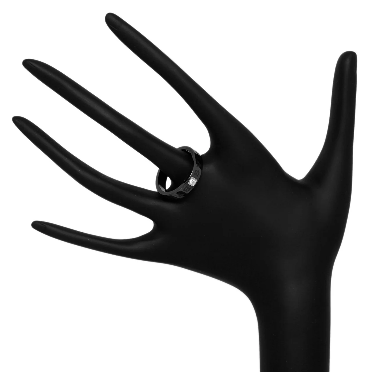 Bulgari Black Ceramic & Diamond Band Ring - Image 3